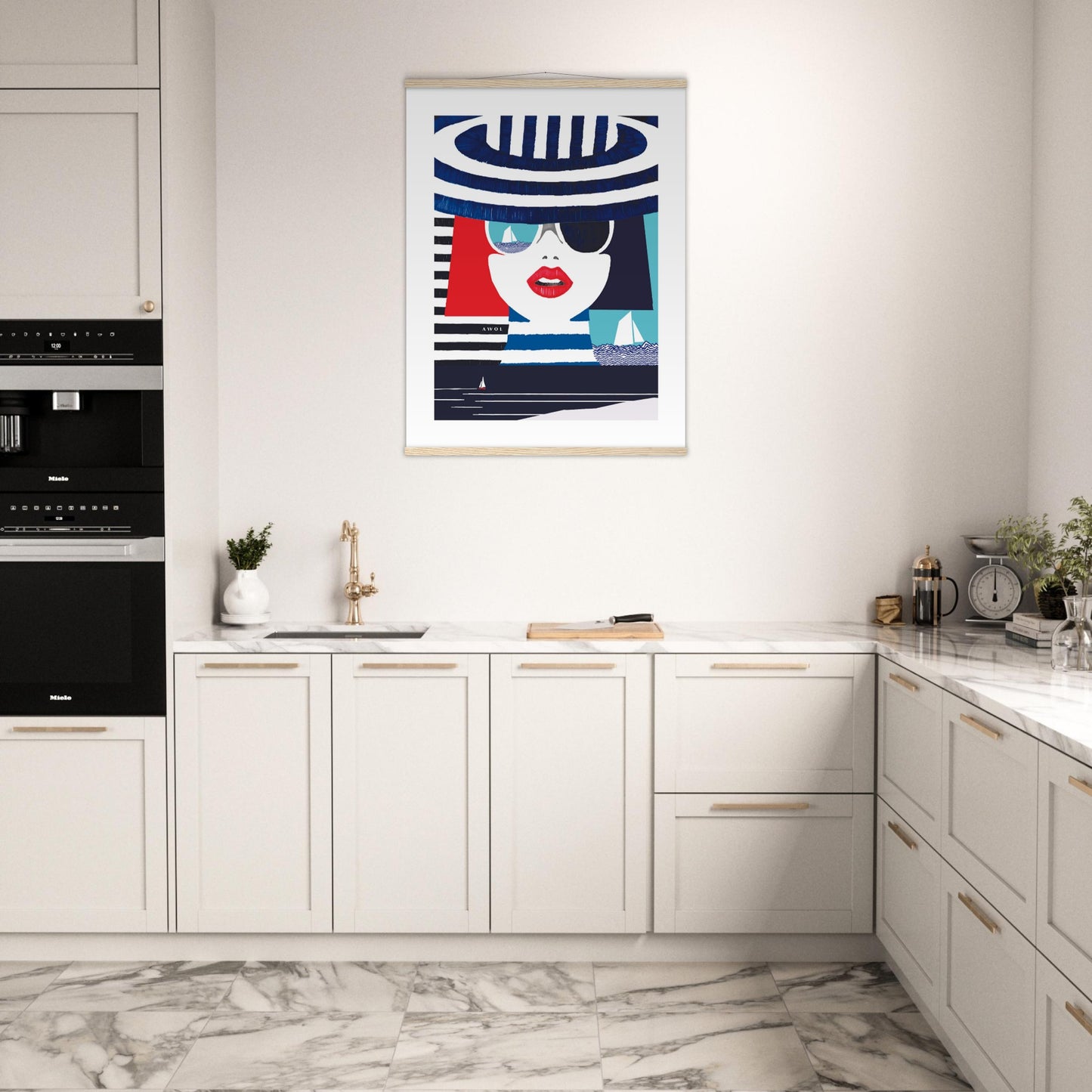 Colourful Mediterranean Wall Art Portrait On The Riviera: Beach Poster With Hanger