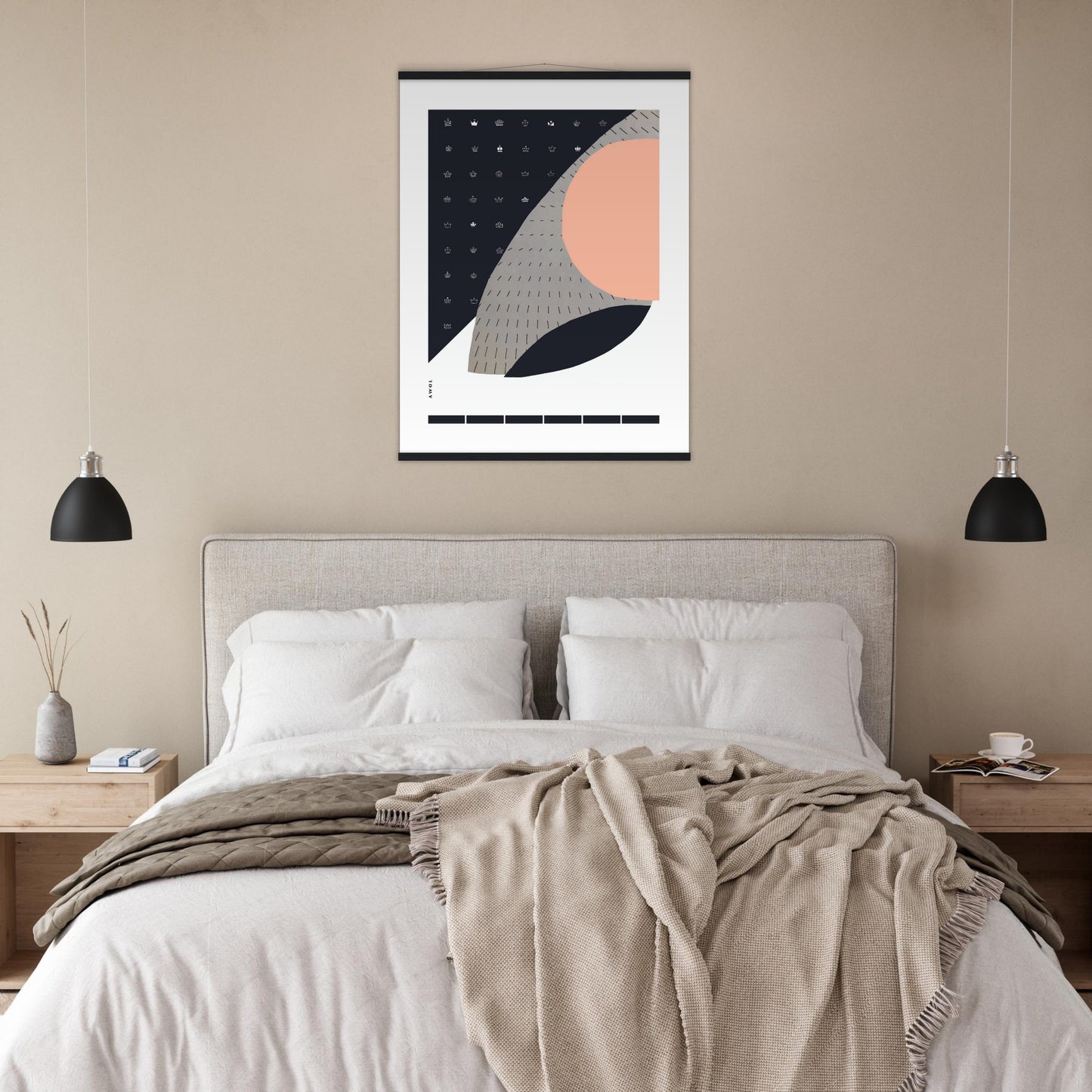 Scandinavian Art Print With Minimalist Pattern, Collage Art: Poster with Hanger