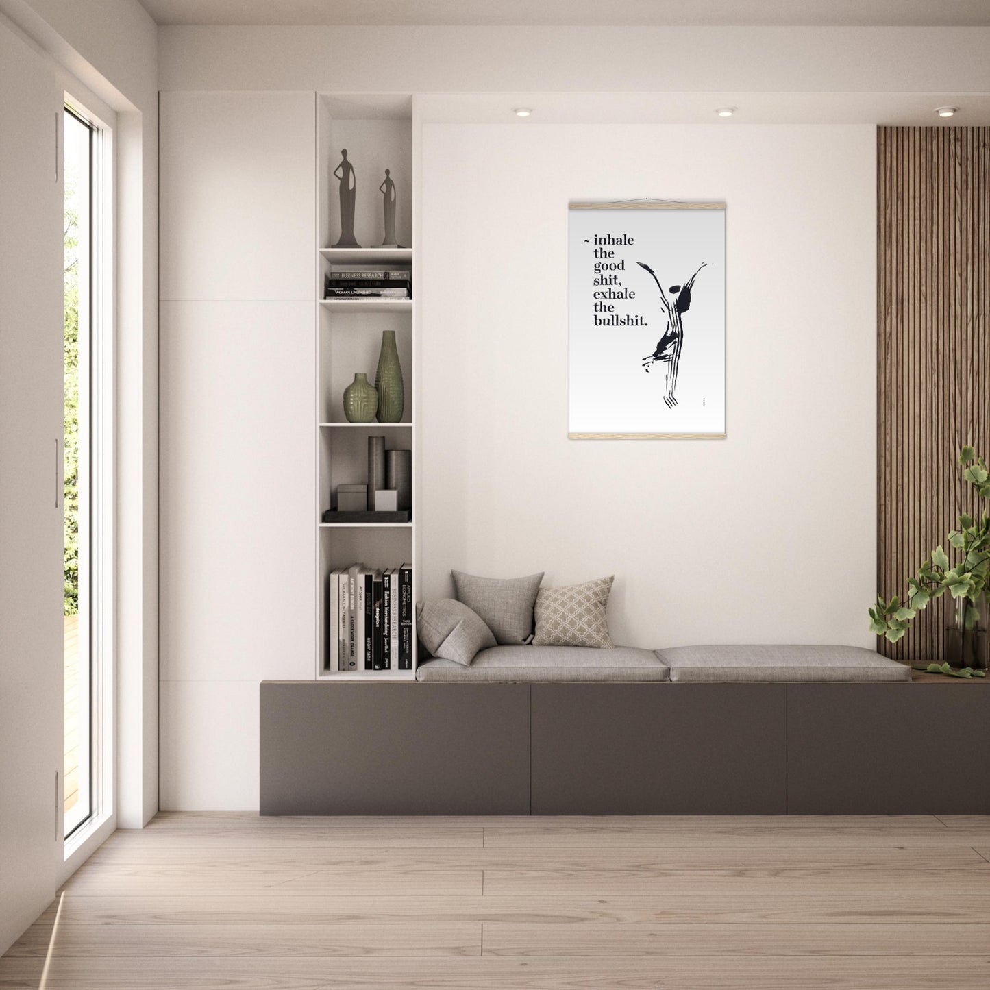 Inhale the Good Shit, Exhale The Bullshit, Funny Spiritual Quote Art, Poster With Hanger
