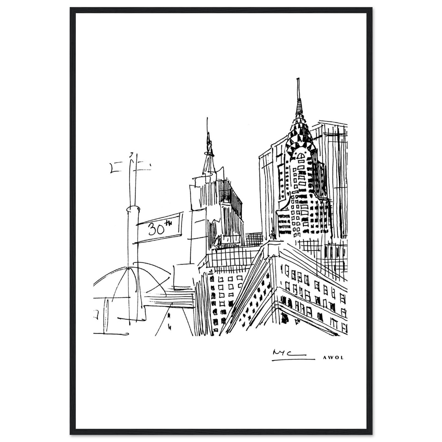 New York City Skyline Art, Iconic Skyscrapers: Framed Art Print