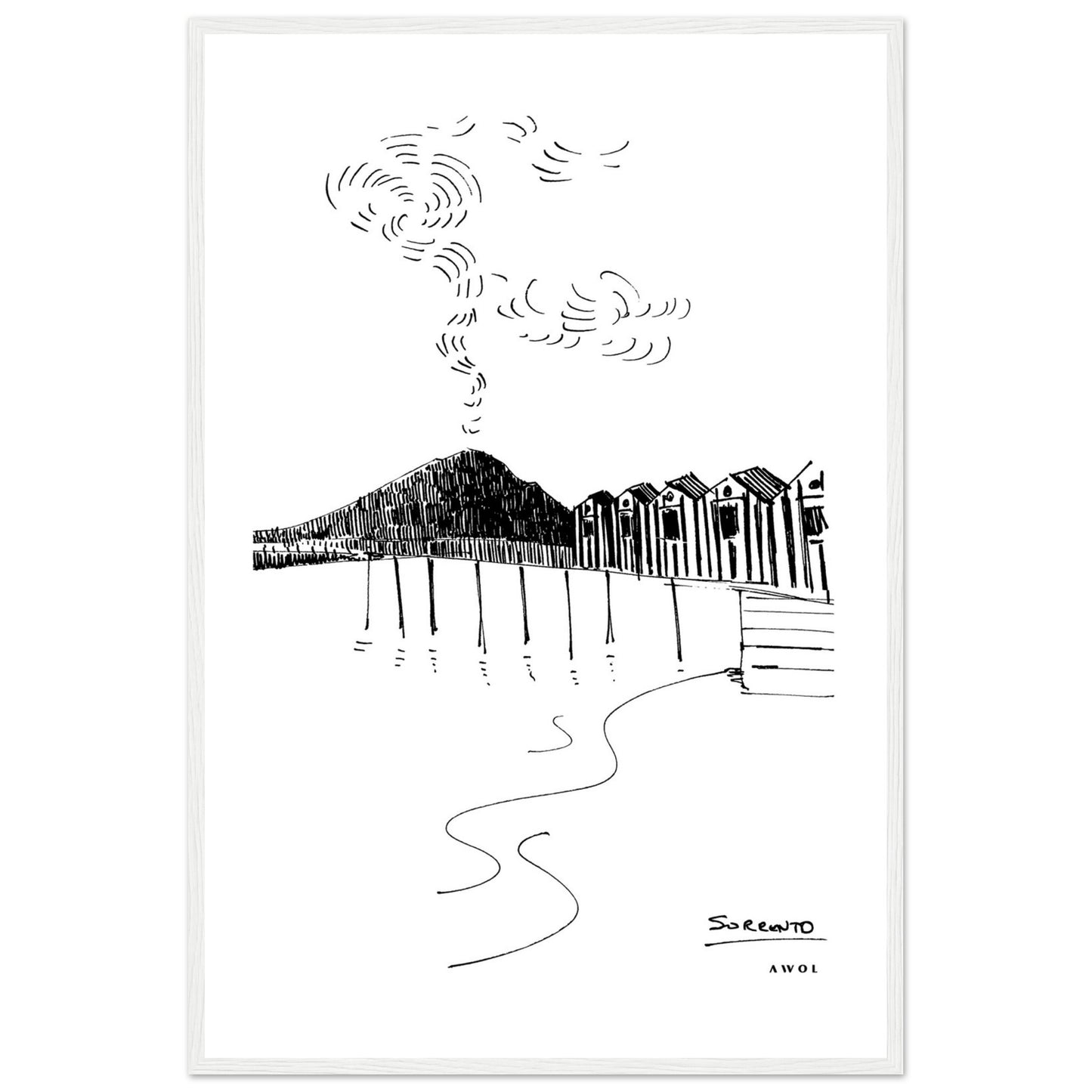 View of Mount Vesuvius Volcano, Italian Landscape, The Bay Of Naples Seen From Sorrento: Premium Matte Paper Wooden Framed Art Print