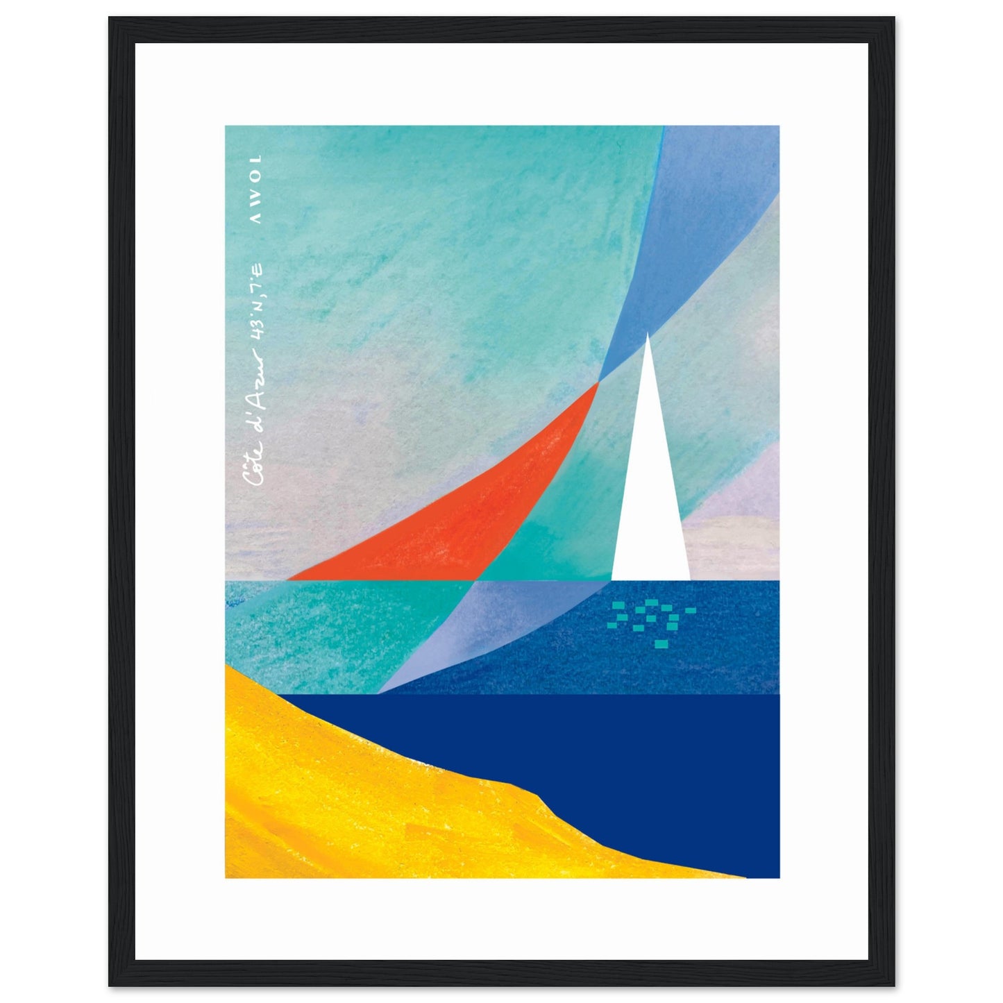 Sea And Sailboat Abstraction Art Of The Mediterranean Sea, French Riviera Nautical Art Print: Wooden Framed Poster Print