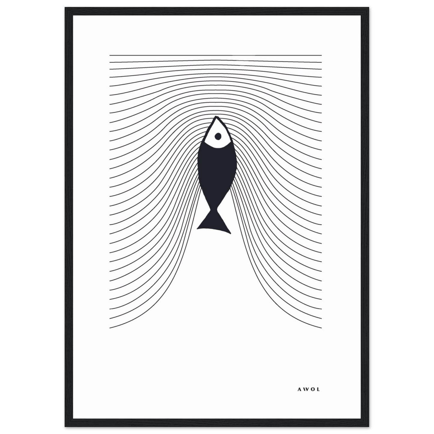 Minimalist Fish Swimming Upstream, Scandinavian Wall Art, Framed Art Print