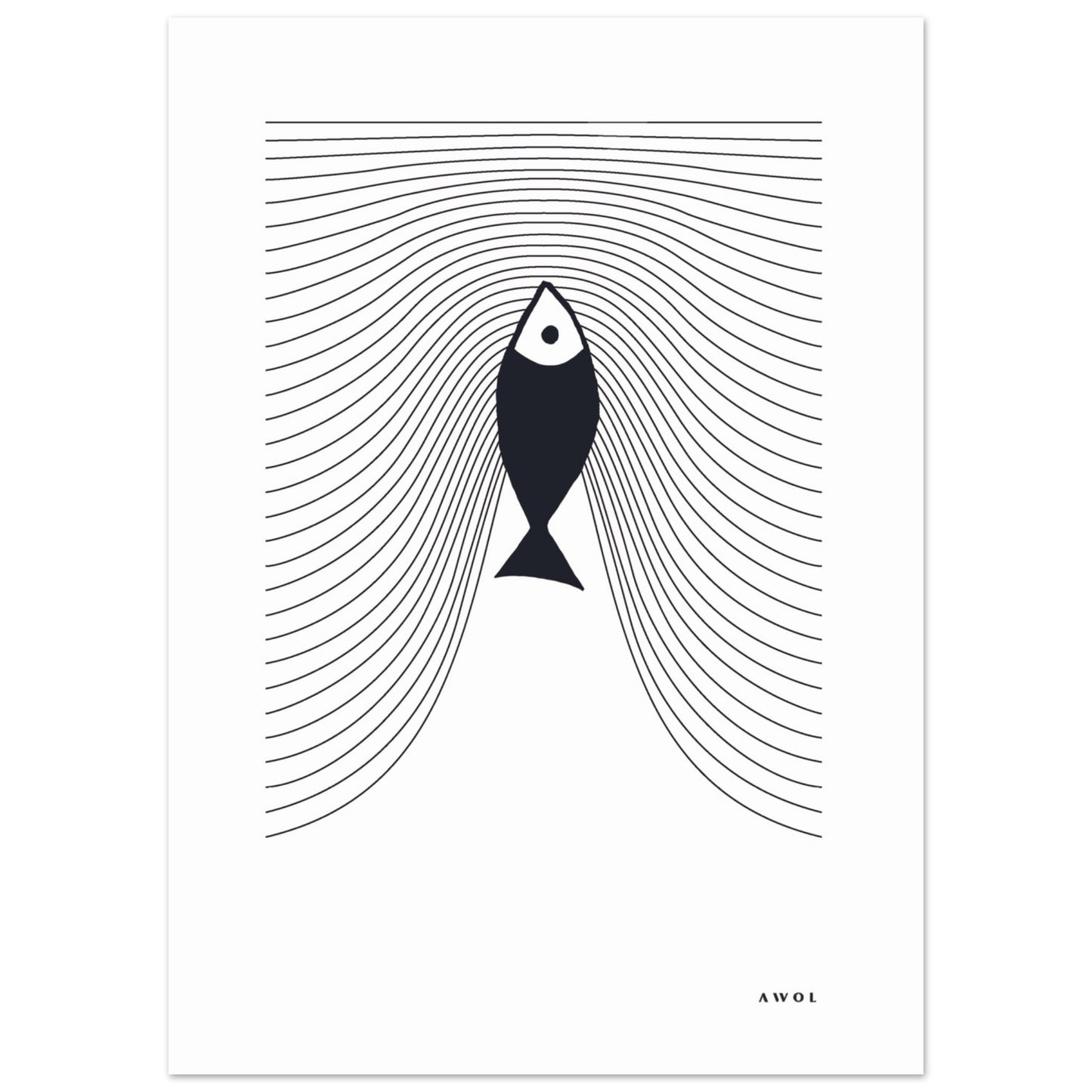 Minimalist Fish Art, Sardine Swimming In Abstract Sea: Scandinavian Poster Print