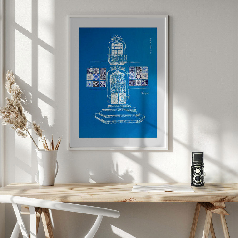 Portugal Blues: Doorway & Azulejos, Fine Art Poster