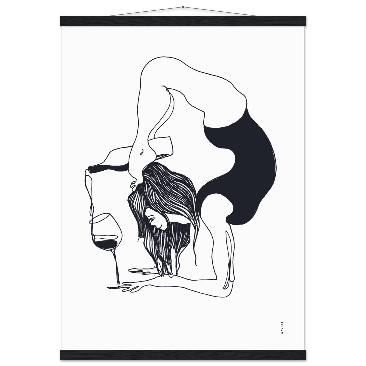 Funny Yoga Art With Wine And Woman In Yoga Pose, Poster with Hanger