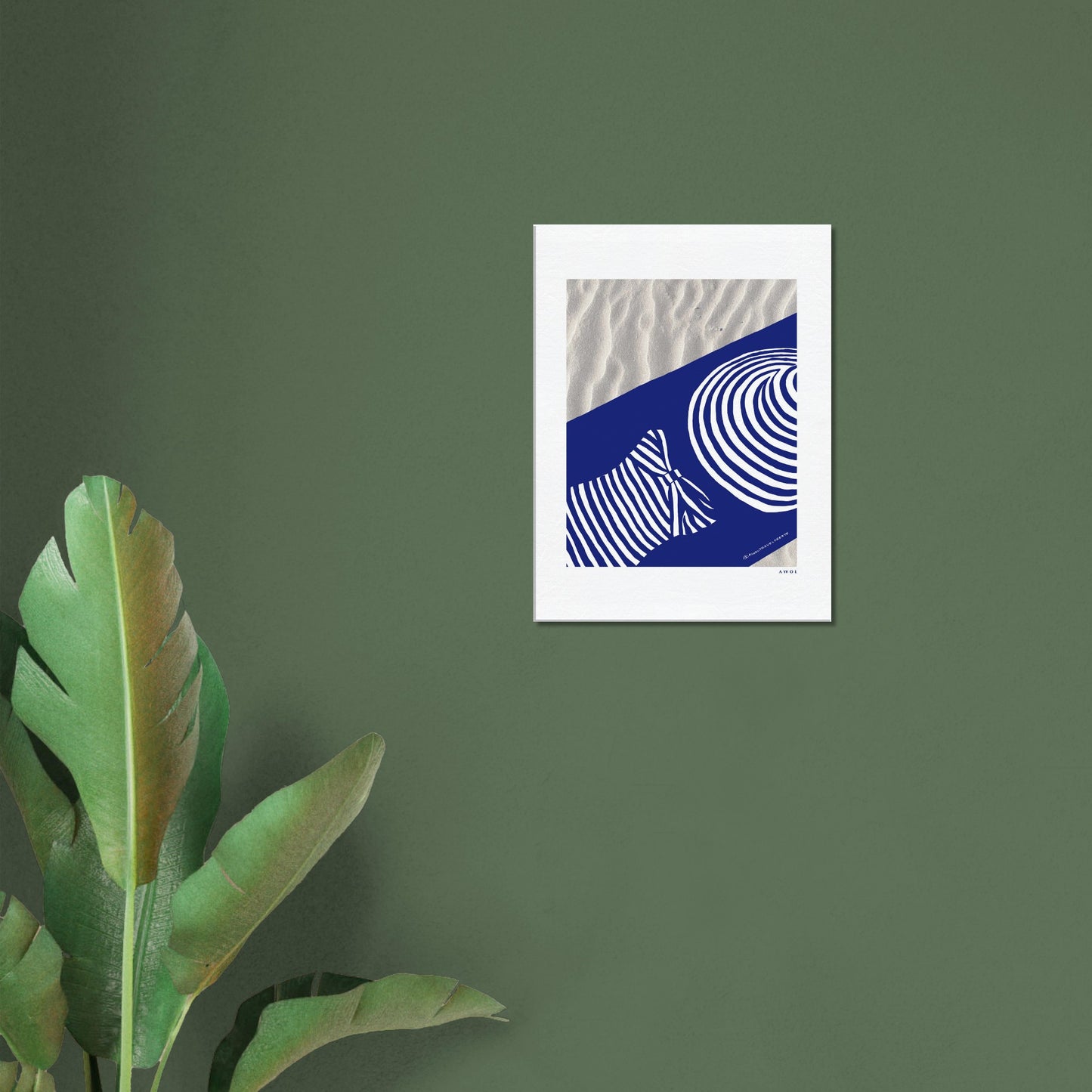 Woman Relaxing In And Oversized Beach Hat, And Striped Bathing Suit, Vacation Vibes, Modern Blue Canvas Art