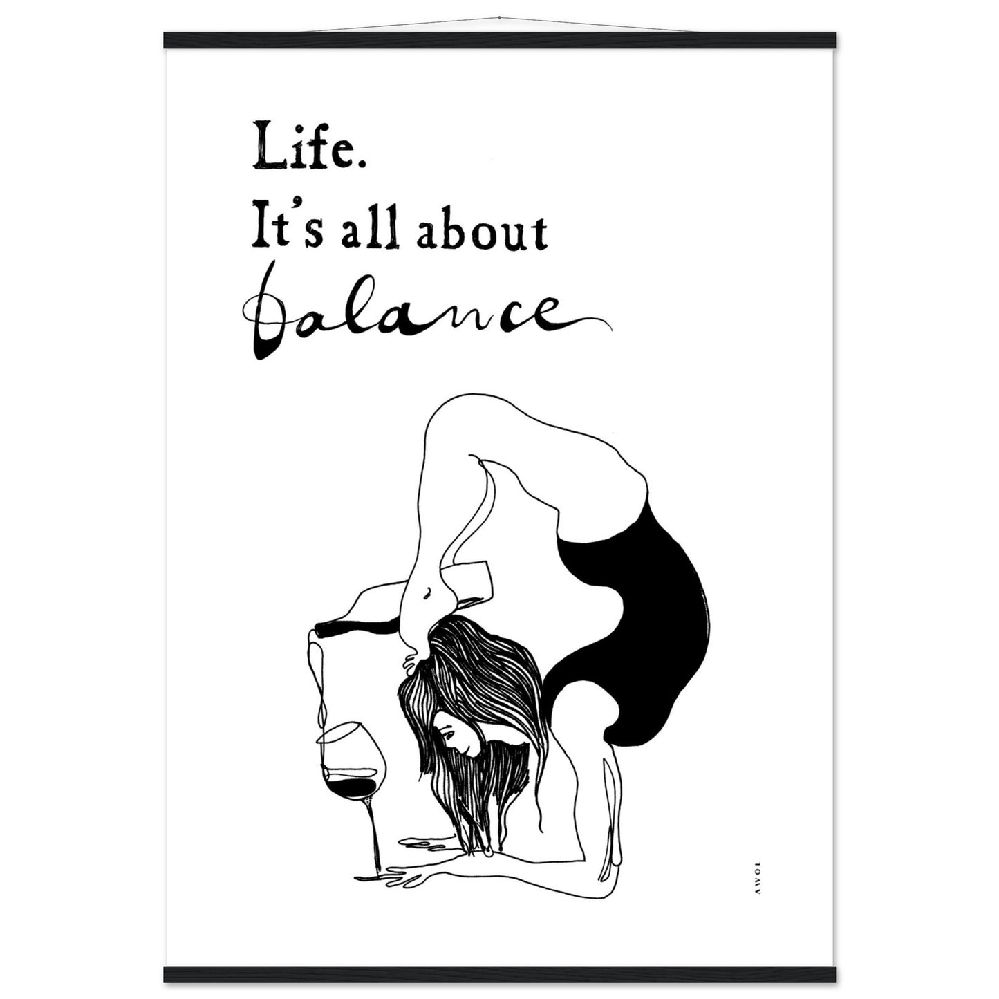 Funny Yoga Art Print With Spiritual Quote, Yoga Pose And Wine, Poster Print with Hanger