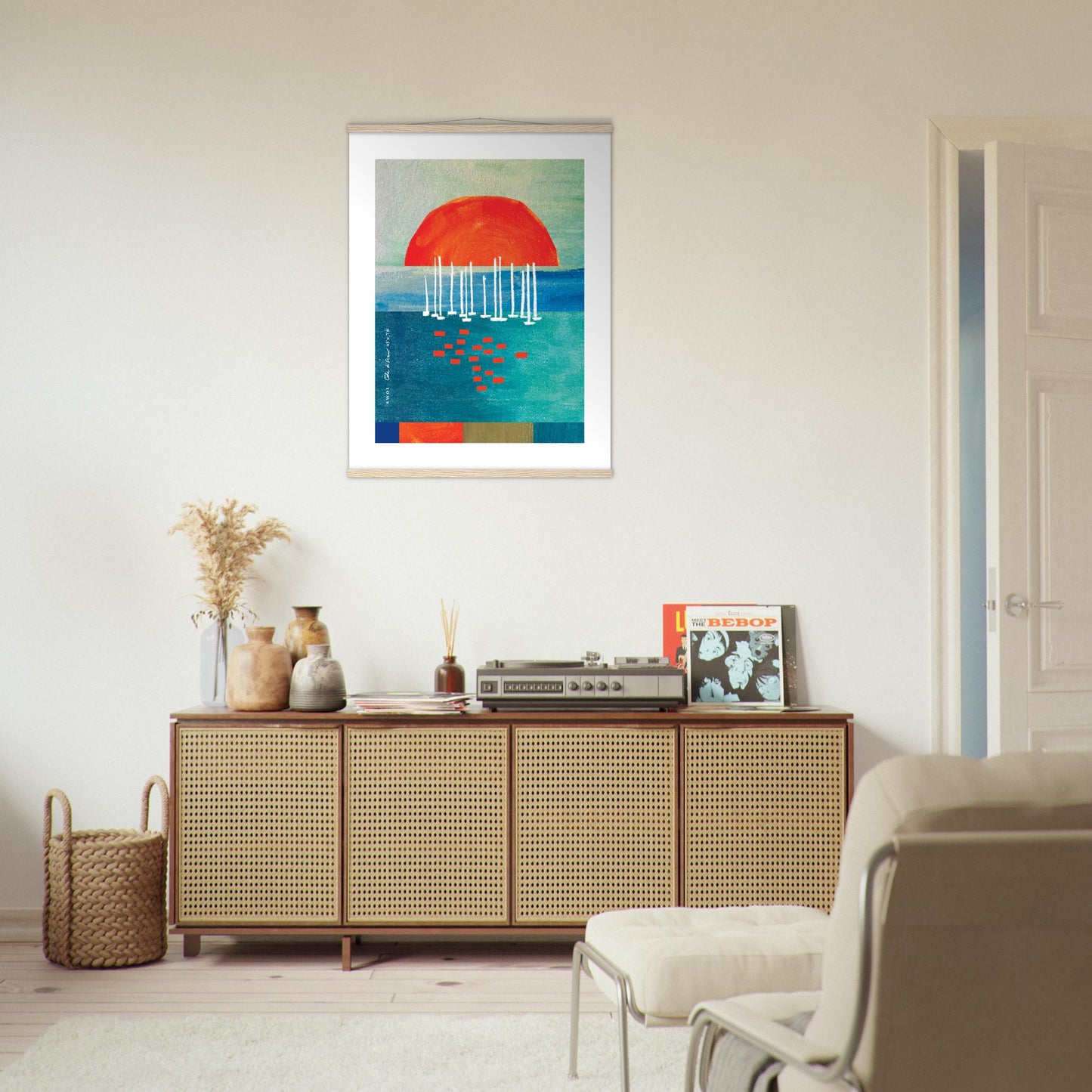 Sunset Wall Poster Print With Sailboats On The Mediterranean: Poster with Hanger