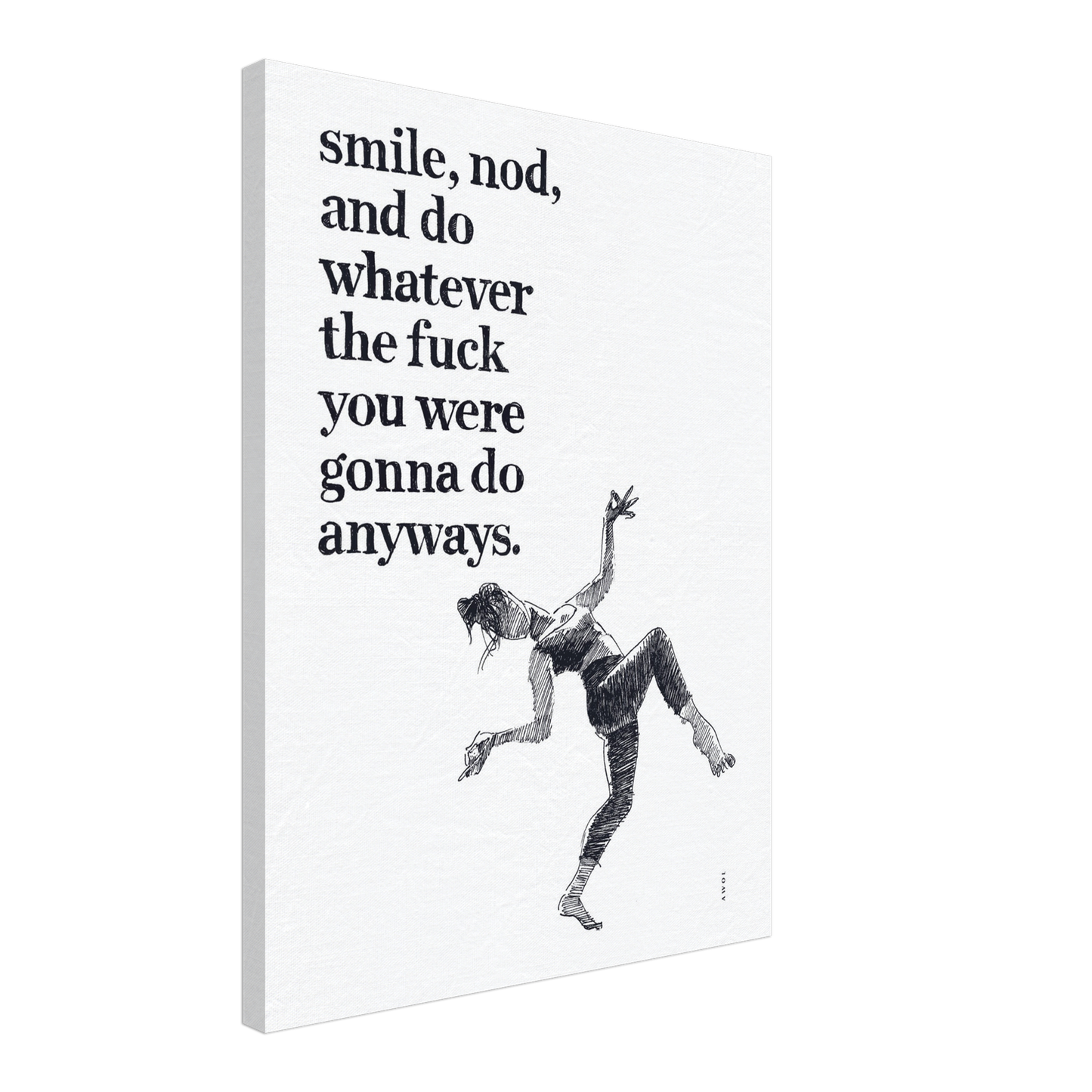Smile And Nod, Daily Affirmation Dancing Woman: Art Print On Canvas