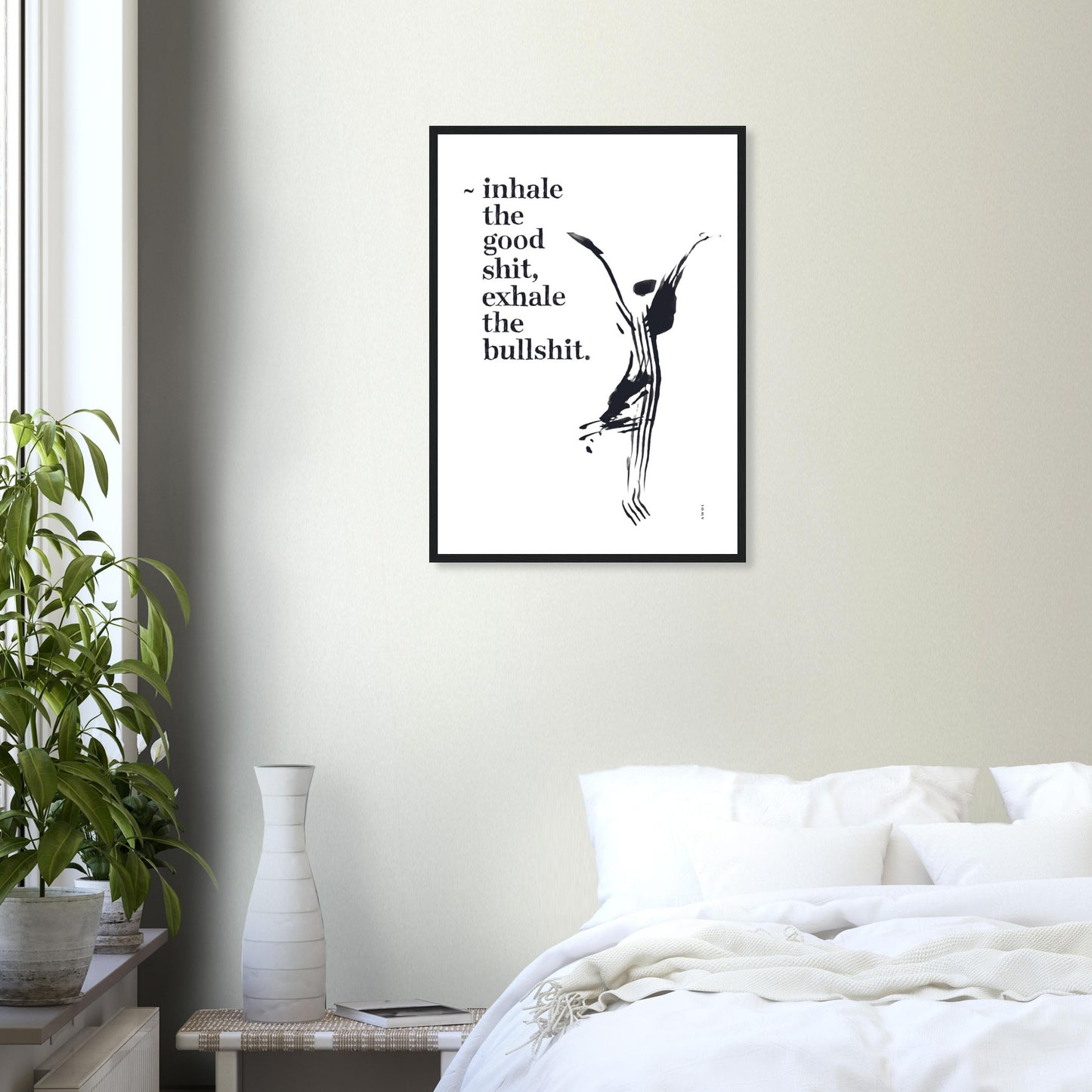 Funny Zen Quote, Exhale The Bullshit, Yoga Wall Art: Framed Art Print