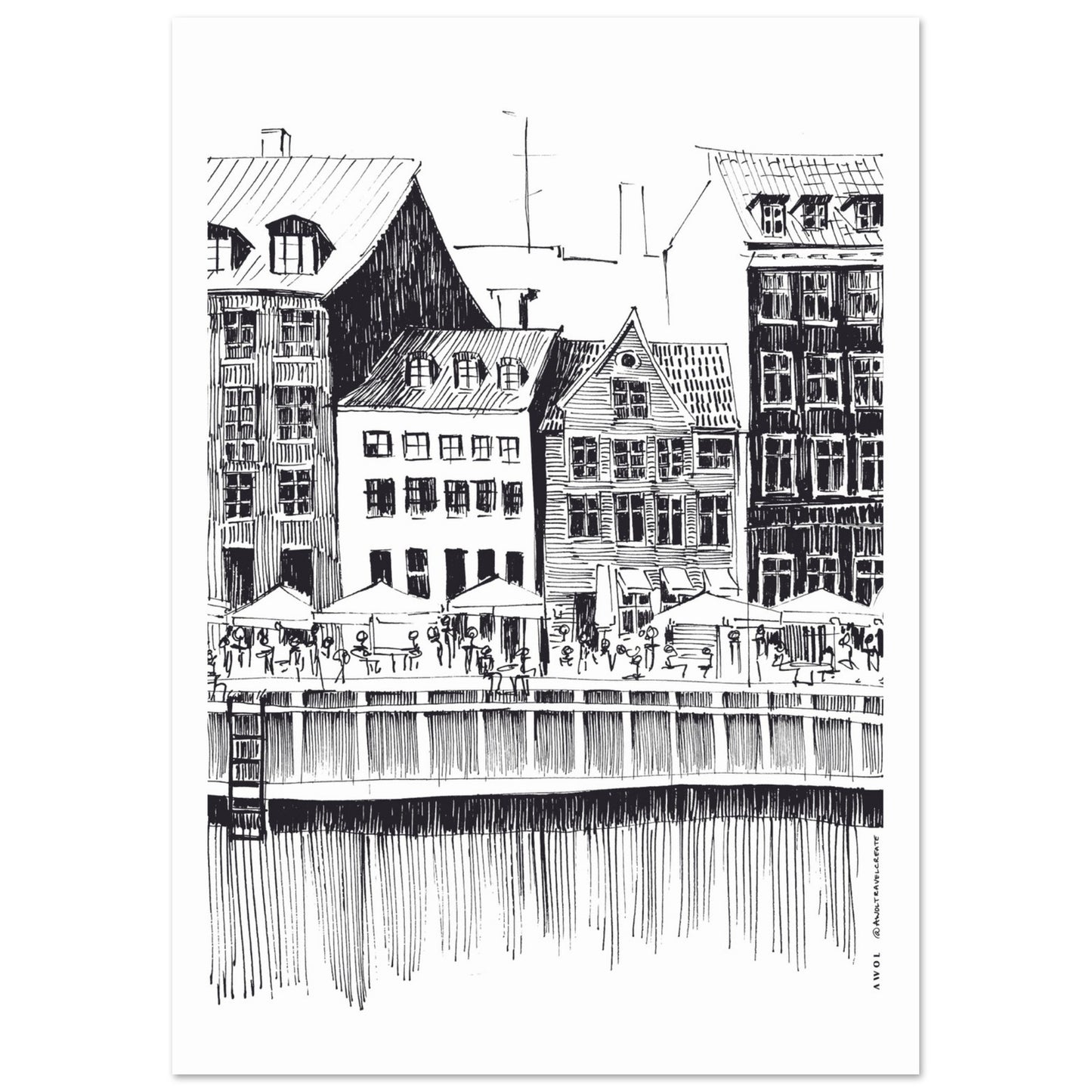 Saturday Afternoon By Nyhavn Canal In Copenhagen, Denmark: Premium Matte Paper Art Print