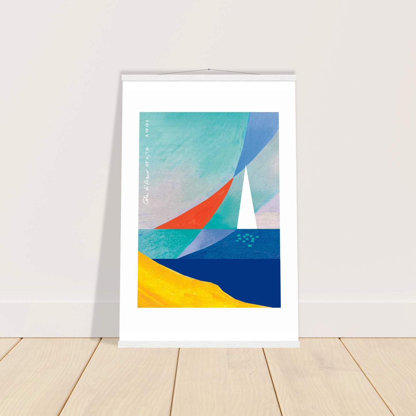 Sailboat On Abstract Sea: Côte d'Azur Poster with Hanger