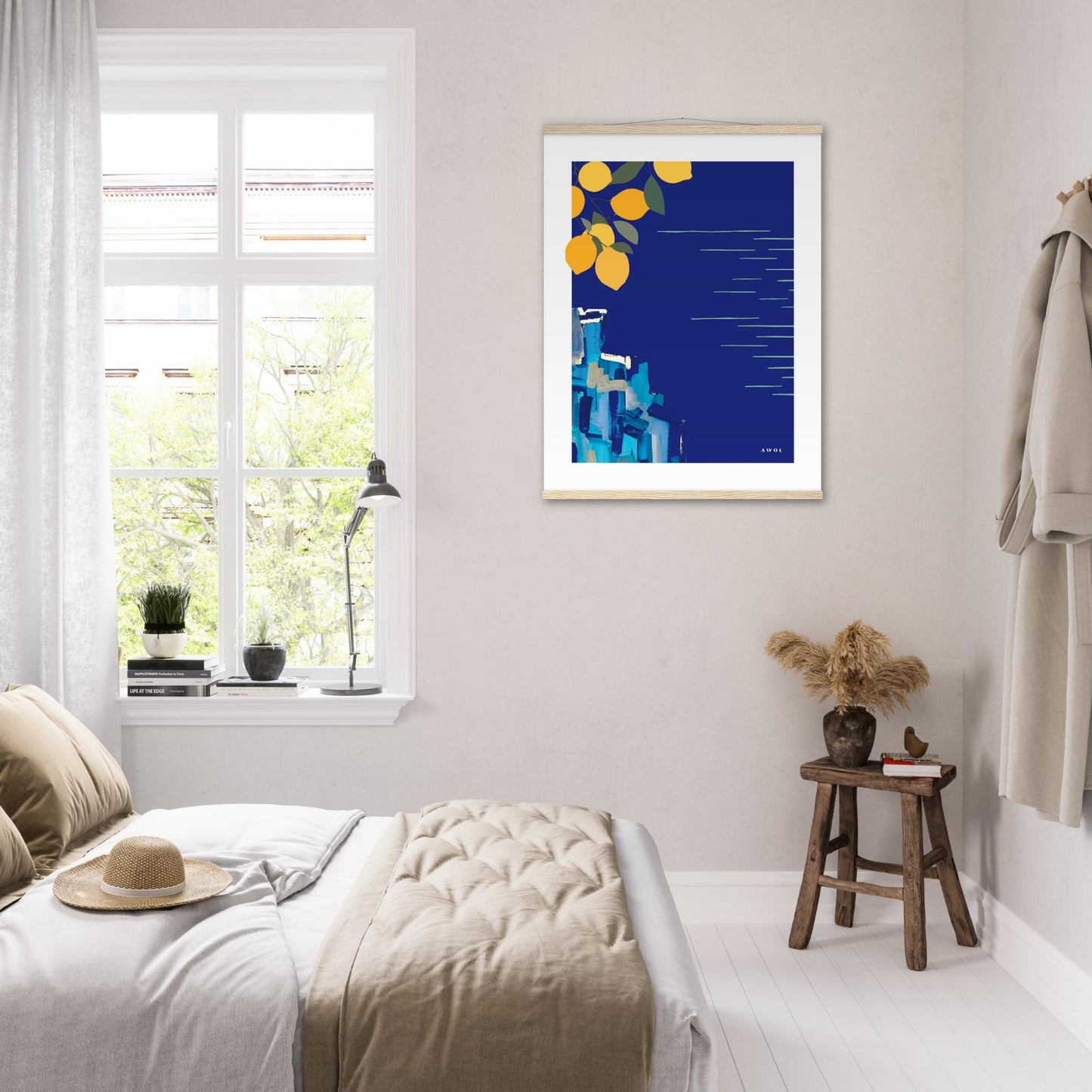 Mediterranean Seascape Art: Blue Seas And Lemons, Travel Poster with Hanger
