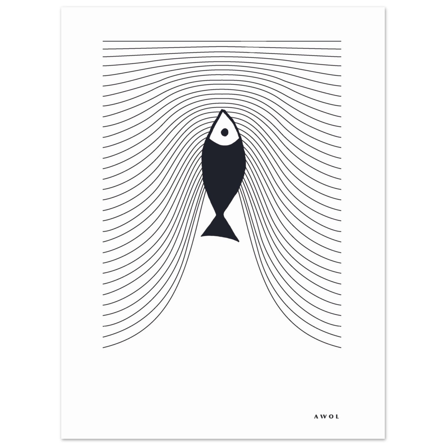 Minimalist Fish Art, Sardine Swimming In Abstract Sea: Scandinavian Poster Print