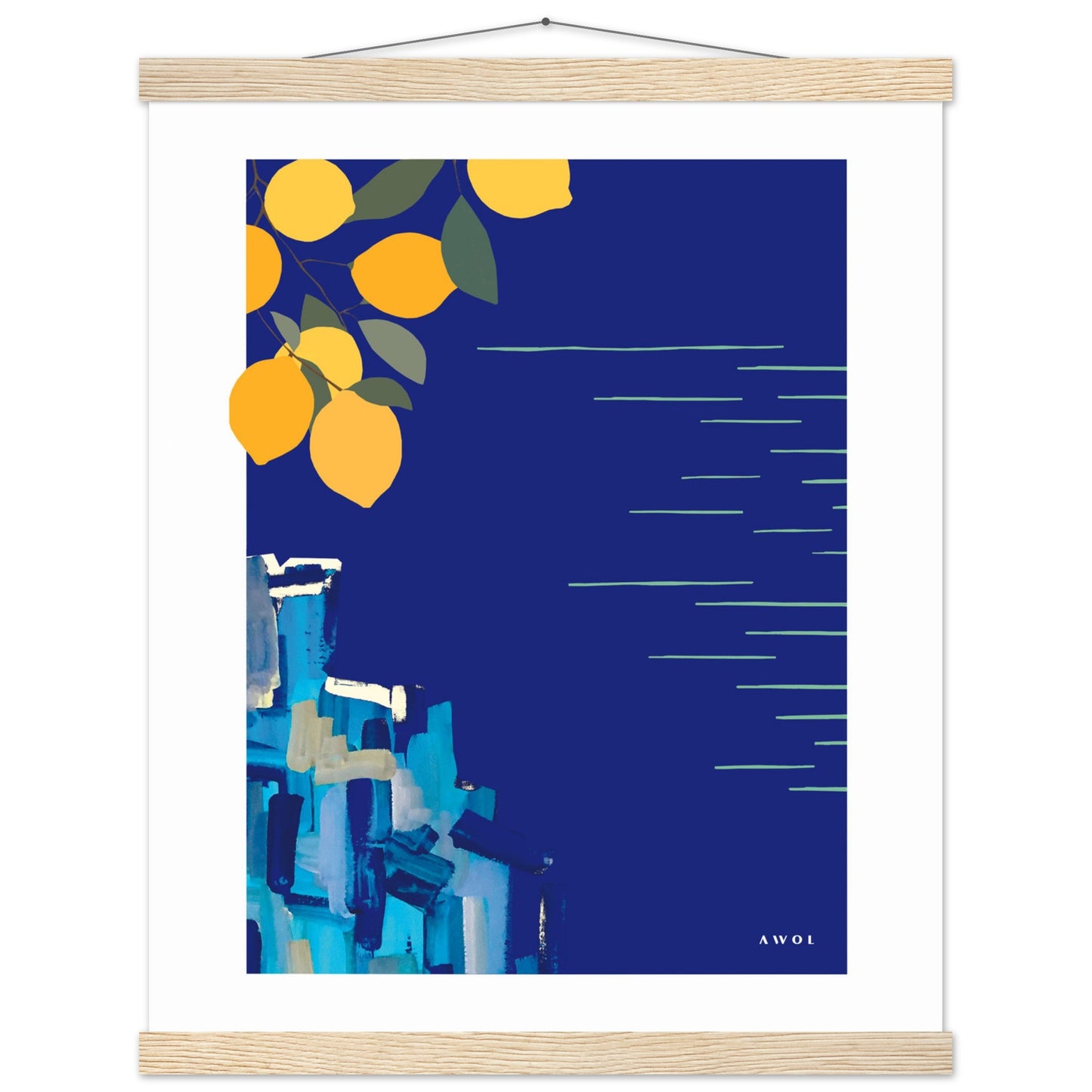 Mediterranean Seascape Art: Blue Seas And Lemons, Travel Poster with Hanger