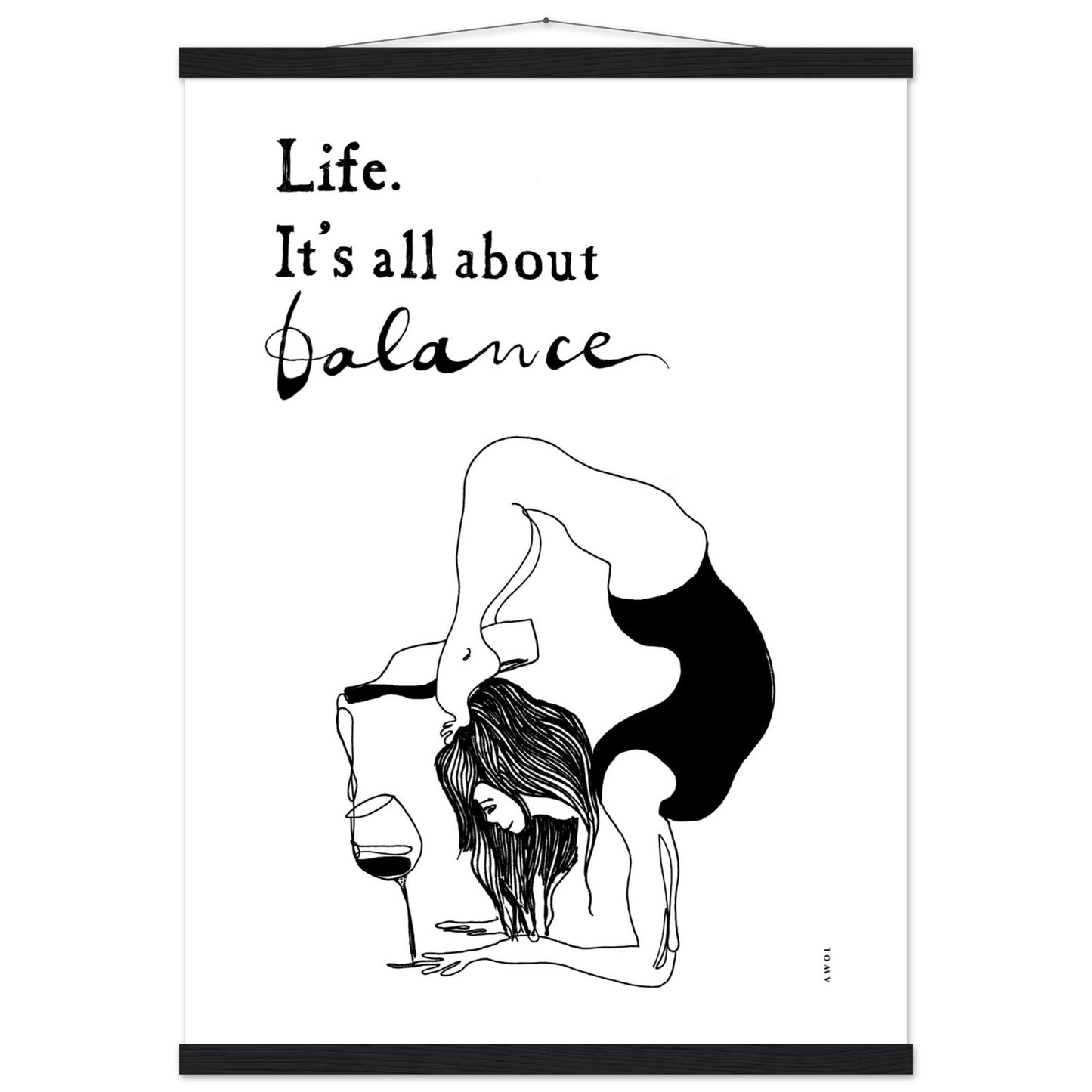 Funny Yoga Art Print With Spiritual Quote, Yoga Pose And Wine, Poster Print with Hanger