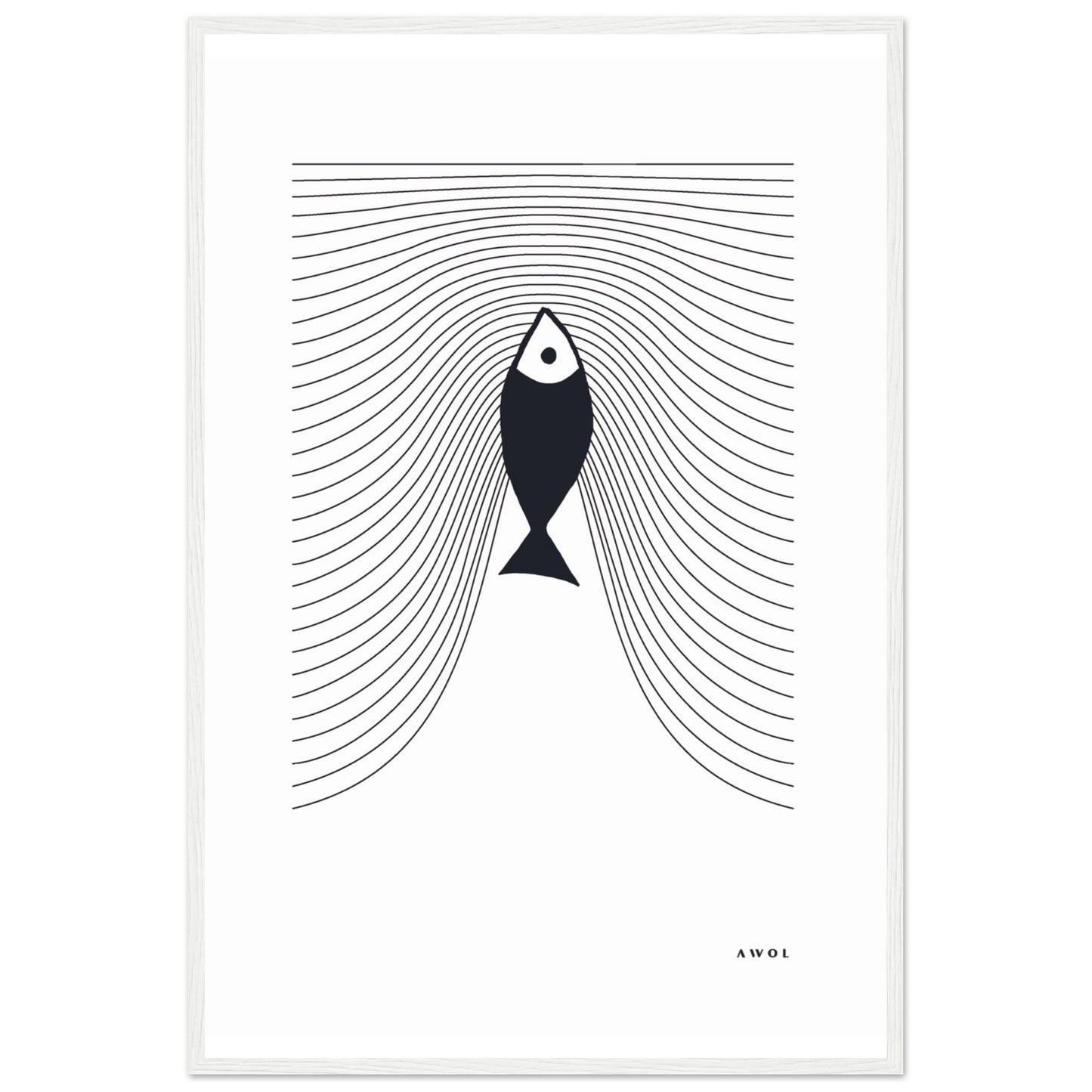 Minimalist Fish Swimming Upstream, Scandinavian Wall Art, Framed Art Print
