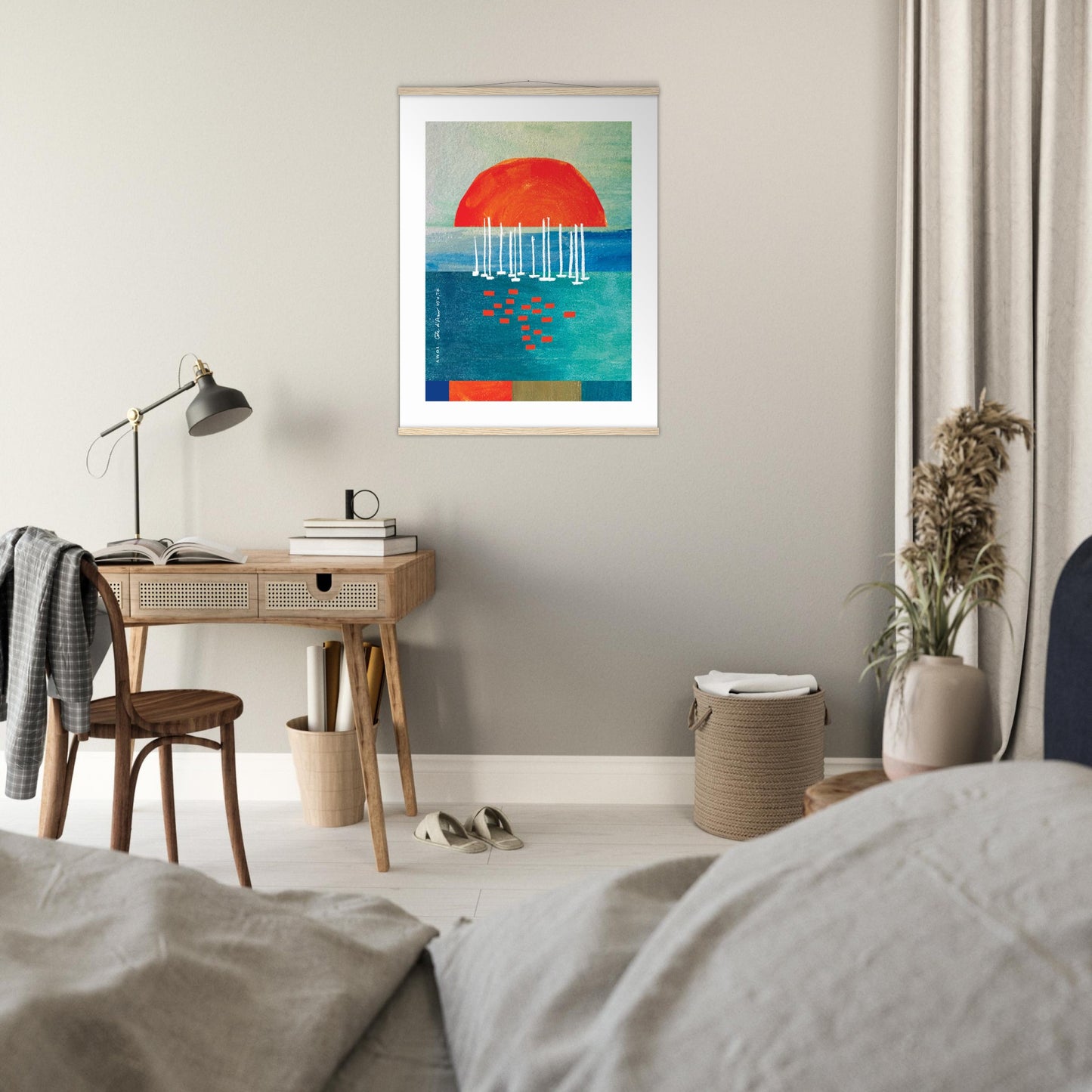Sunset Wall Poster Print With Sailboats On The Mediterranean: Poster with Hanger