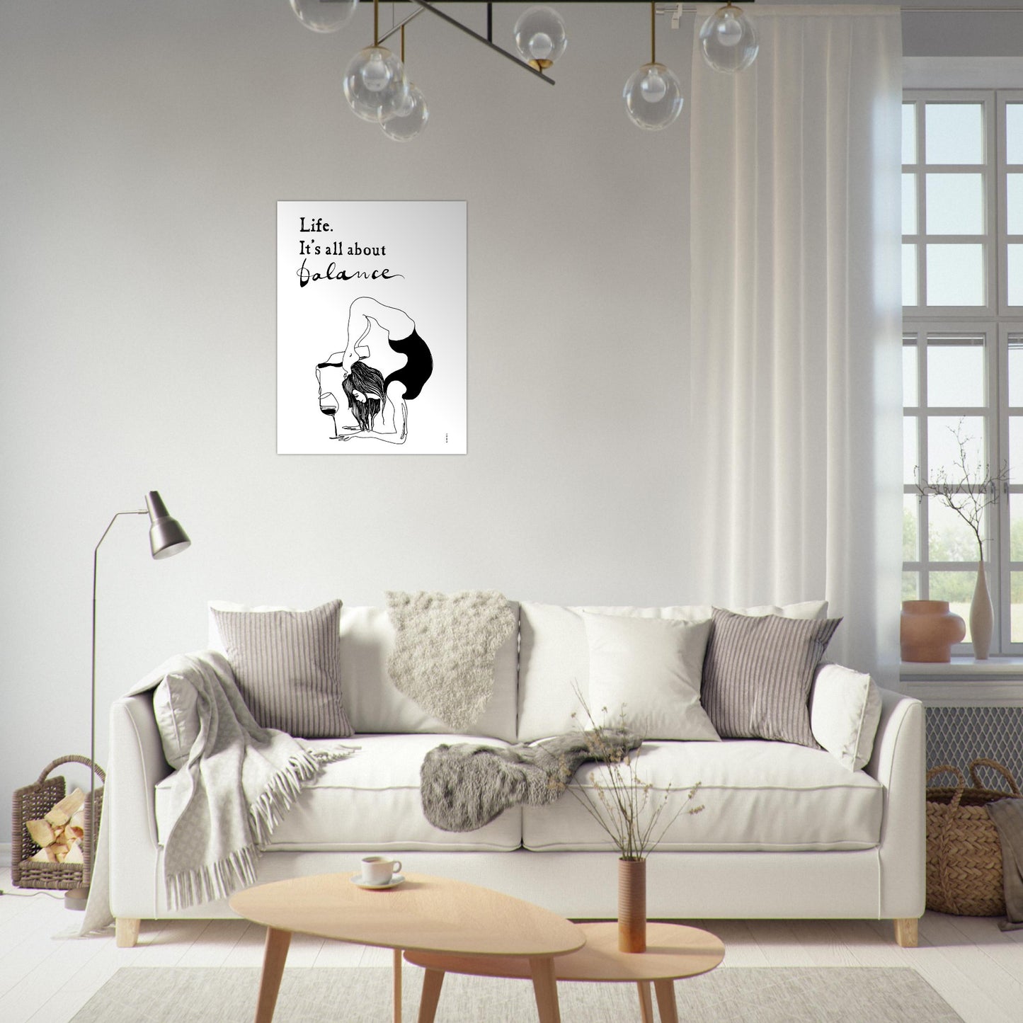 Life. It's All About Balance, Funny Black And White Mental Health With Life Quote And Wine, Aluminum Print