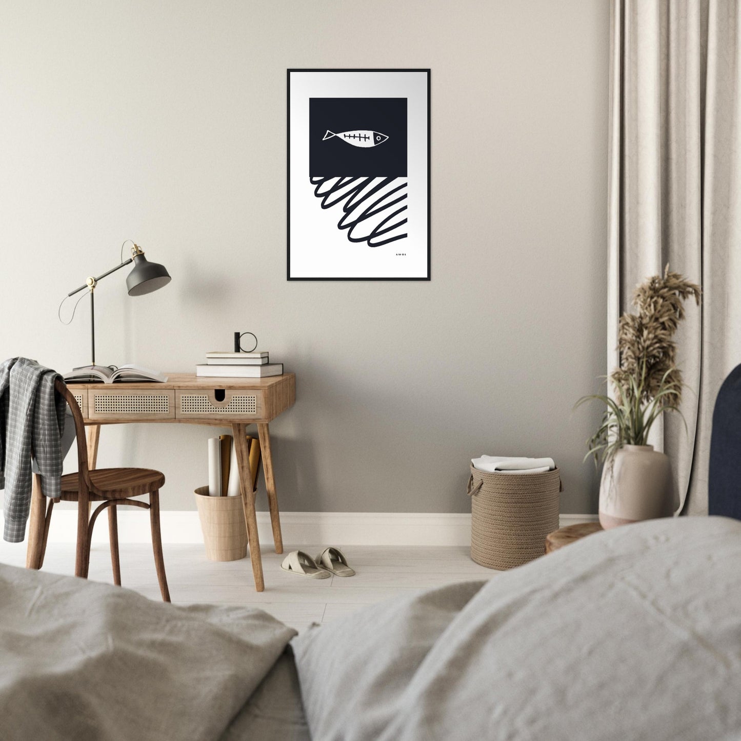 Minimalist Wall Decor, Scandinavian Wall Art With Fish: Framed Art Print