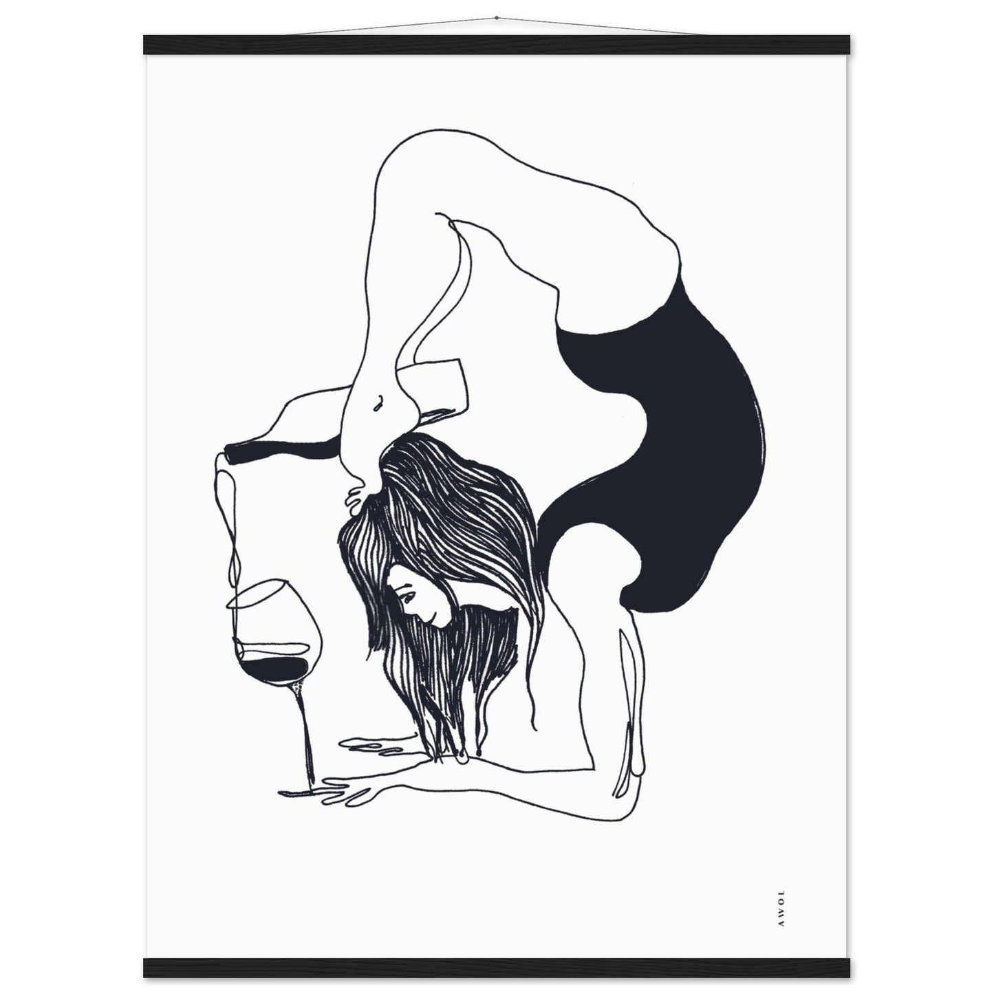Funny Yoga Art With Wine And Woman In Yoga Pose, Poster with Hanger