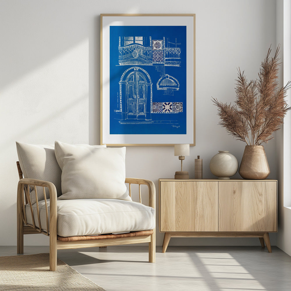 Blue Portugese House With Azulejo Tile Art: Framed Art Print