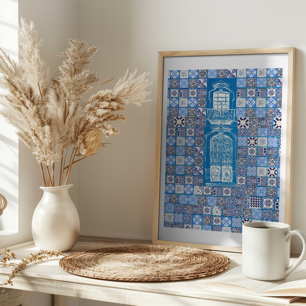Blue Portugese Patterns: Azulejos Wall, Fine Art Poster