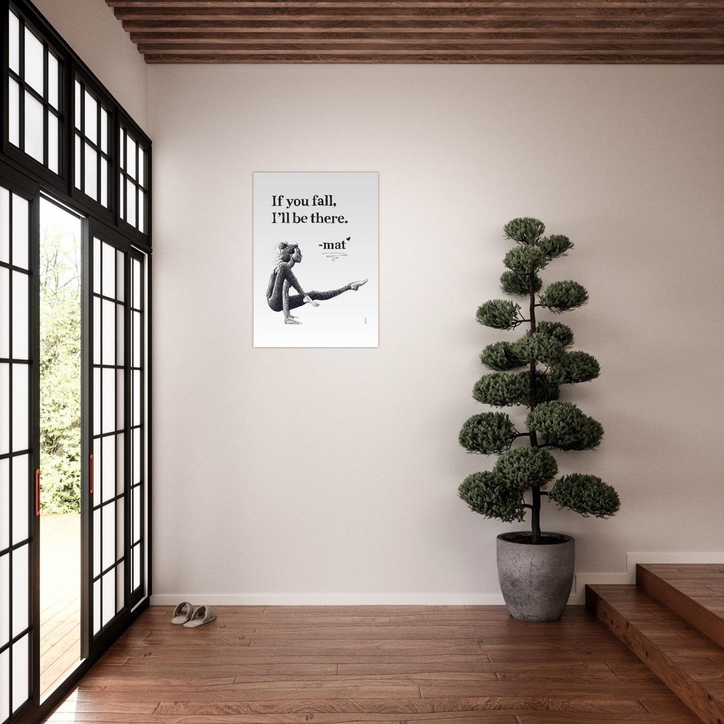 If You Fall, I'll Be There: Yoga Art With Woman And Inspirational Quote: Yoga Poster