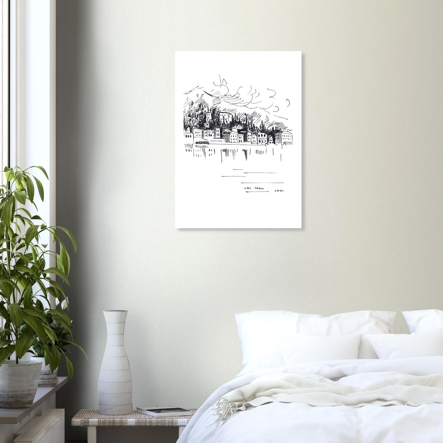 Lake Como, Italy Landscape Art With Mountain Town: Poster Print