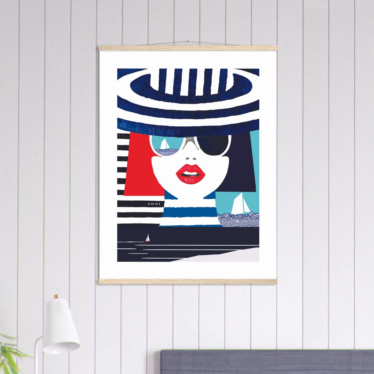 Colourful Mediterranean Wall Art Portrait On The Riviera: Beach Poster With Hanger