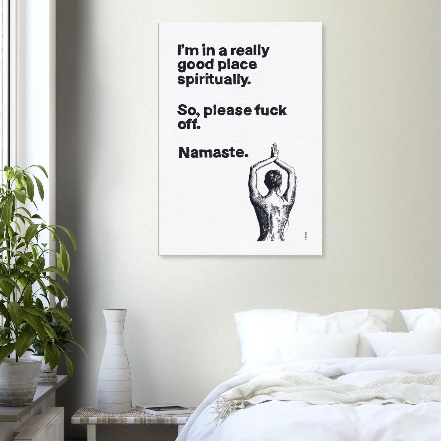 Funny Namaste Yoga Art: I Am In A Good Place Please Fuck Off: Canvas Art Print