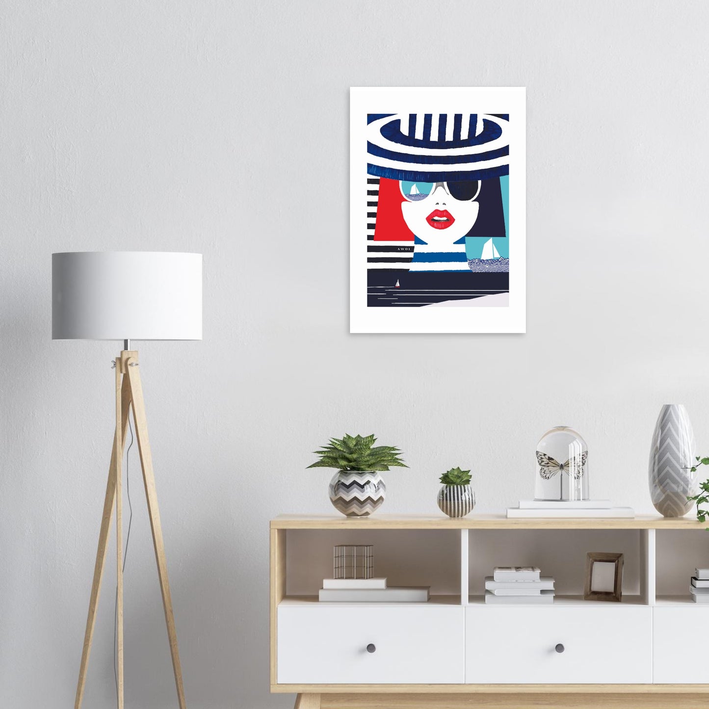 Graphic Portrait Of A Woman On The Riviera, Beach Wall Art: Travel Poster Print