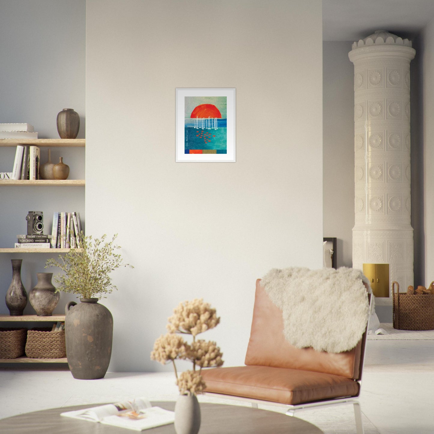Sunrise Over The Sea, Colourful Seaside Landscape Artwork: Framed Print