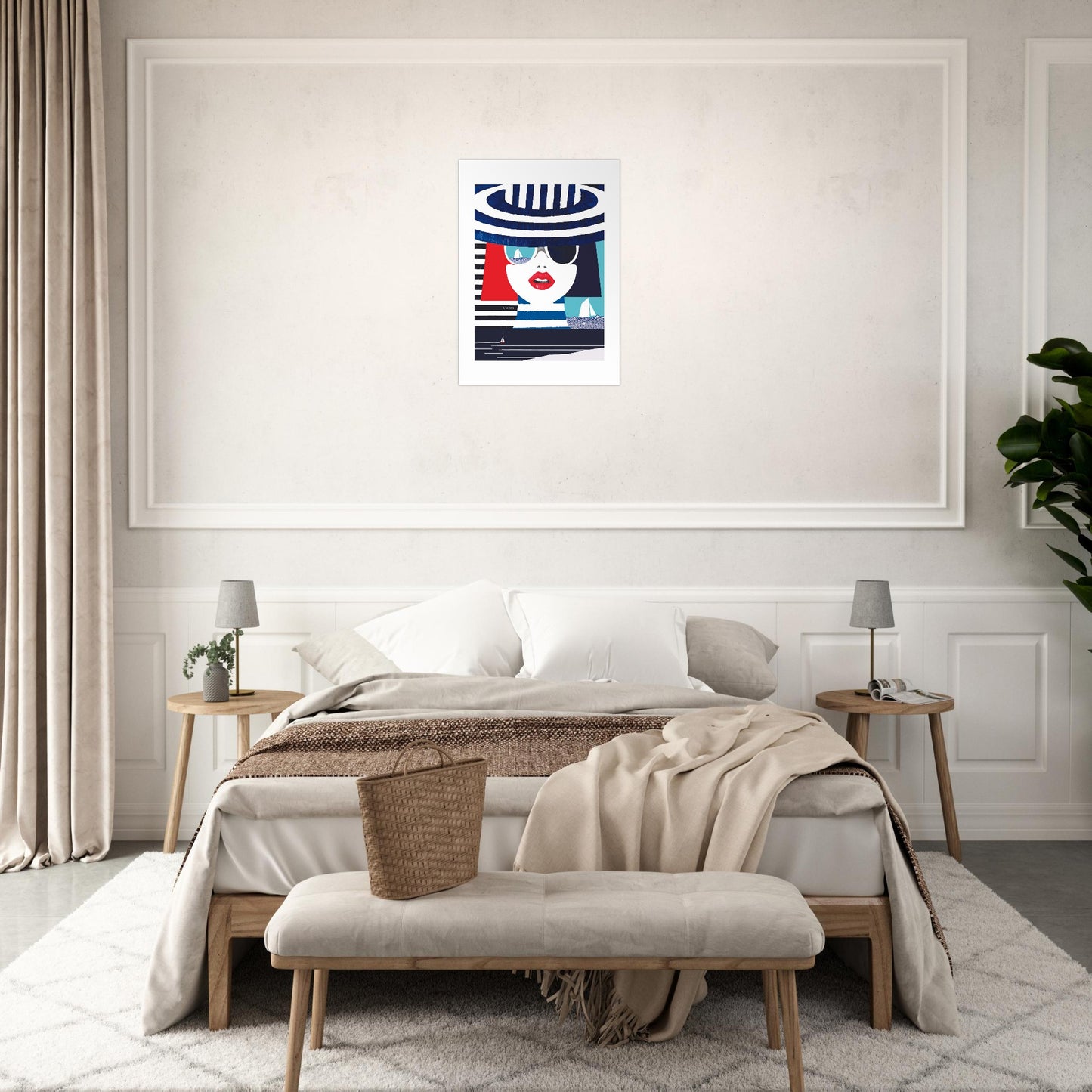 Graphic Portrait Of A Woman On The Riviera, Beach Wall Art: Travel Poster Print