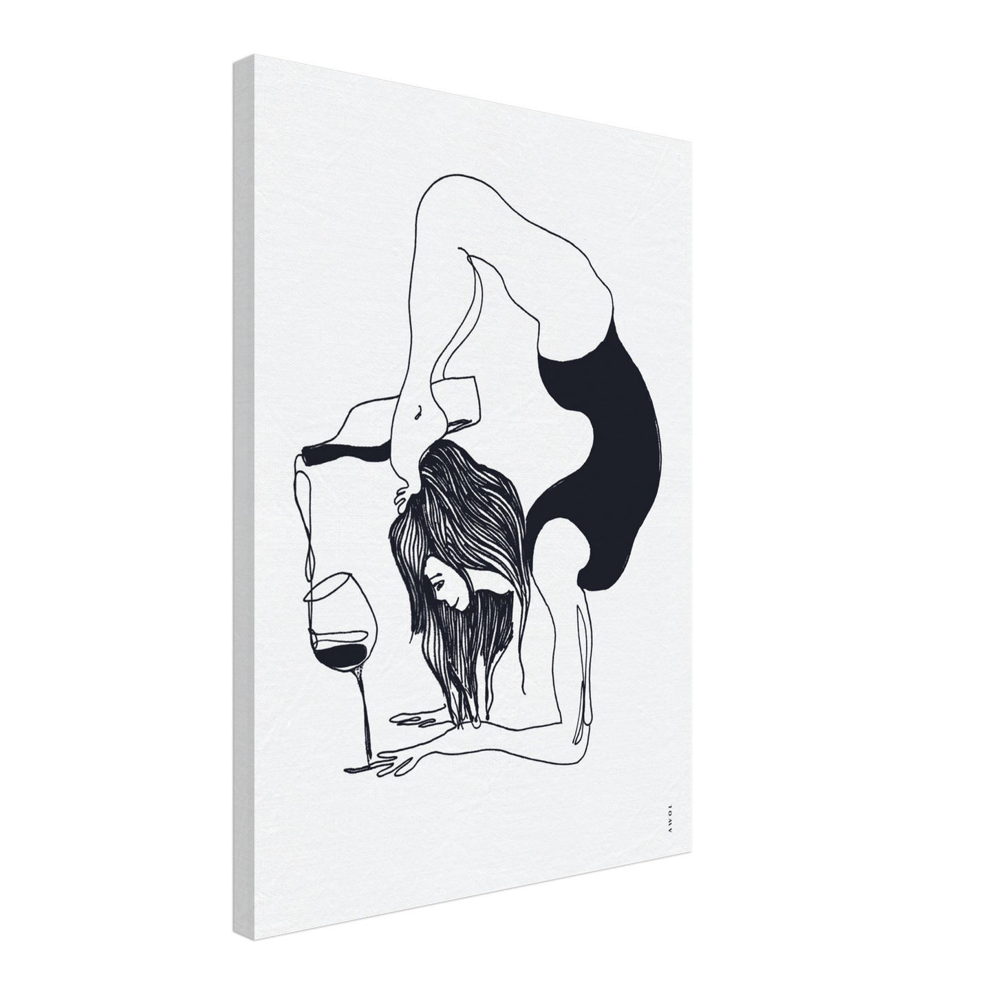 Funny Yoga Art On Canvas:  Minimalist Art Of Yoga Pose On Canvas With Wine