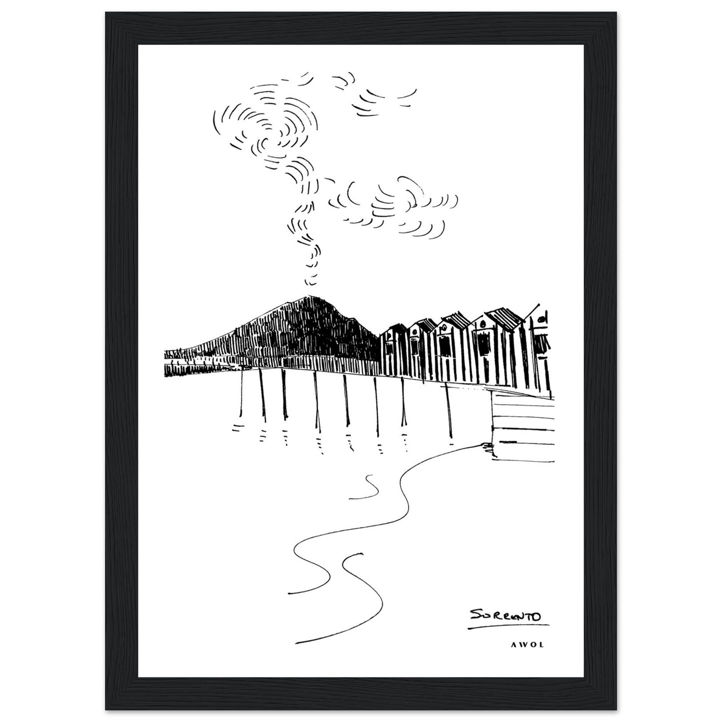 View of Mount Vesuvius Volcano, Italian Landscape, The Bay Of Naples Seen From Sorrento: Premium Matte Paper Wooden Framed Art Print