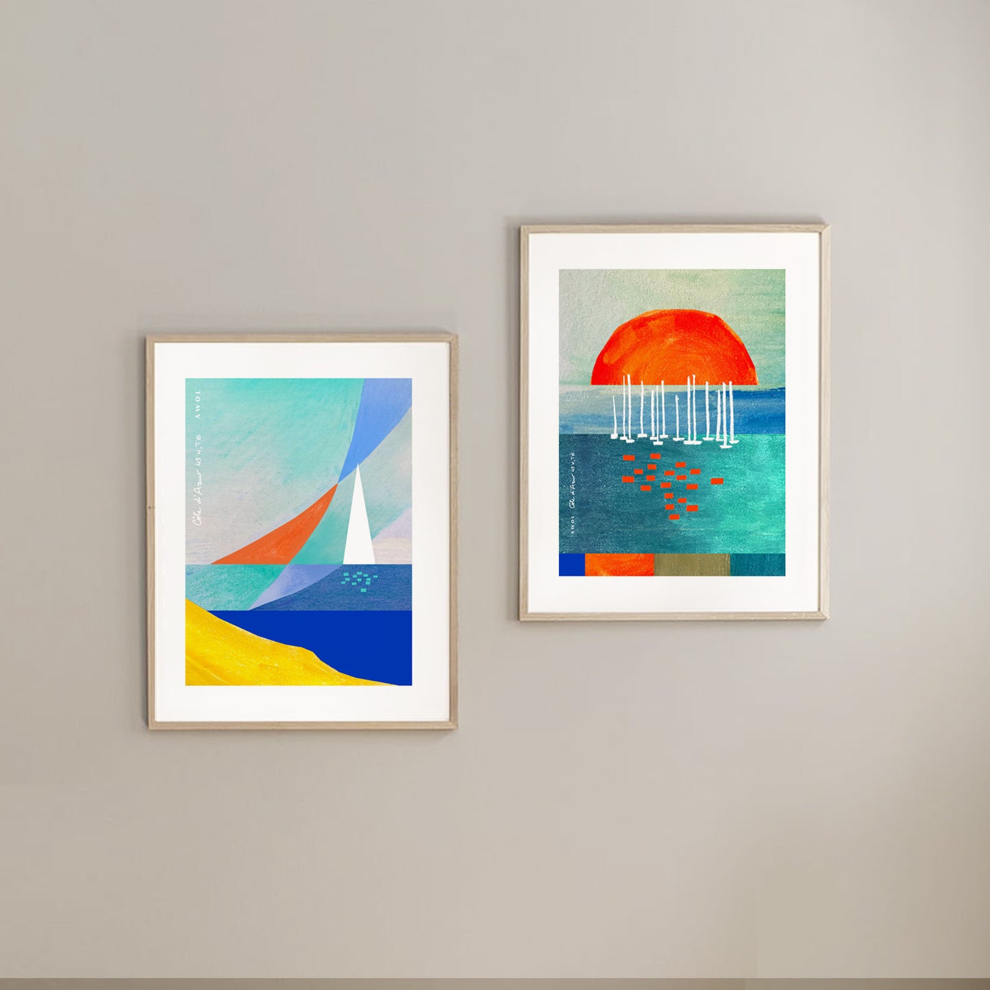 Orange Sunrise Over Blue Sea, Water Reflections And Sailboats: Poster Print