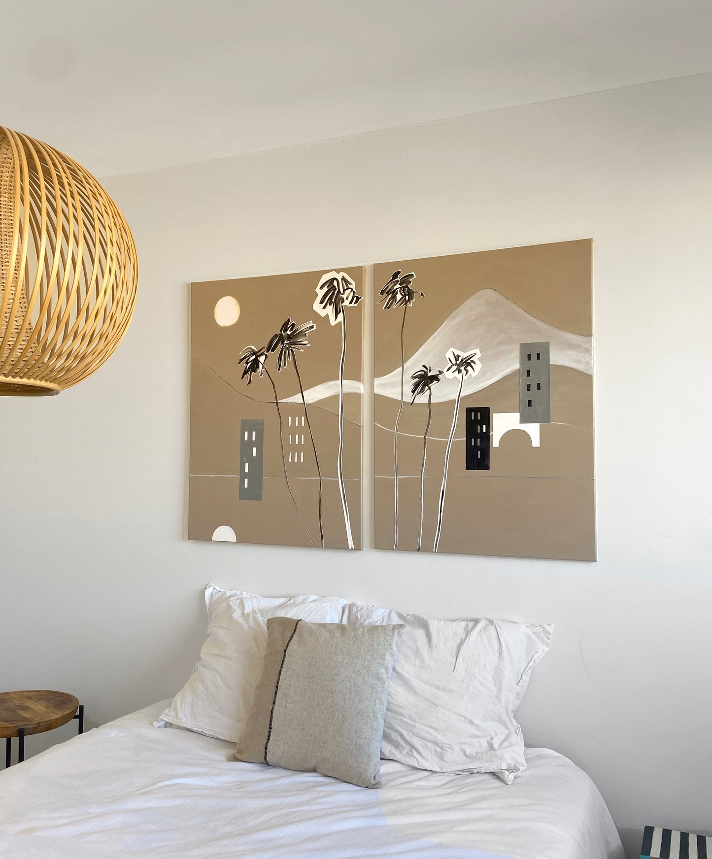 Mediterranean Abstract Landscape Wall Art With Mountains And Palm Trees: Canvas Art Print