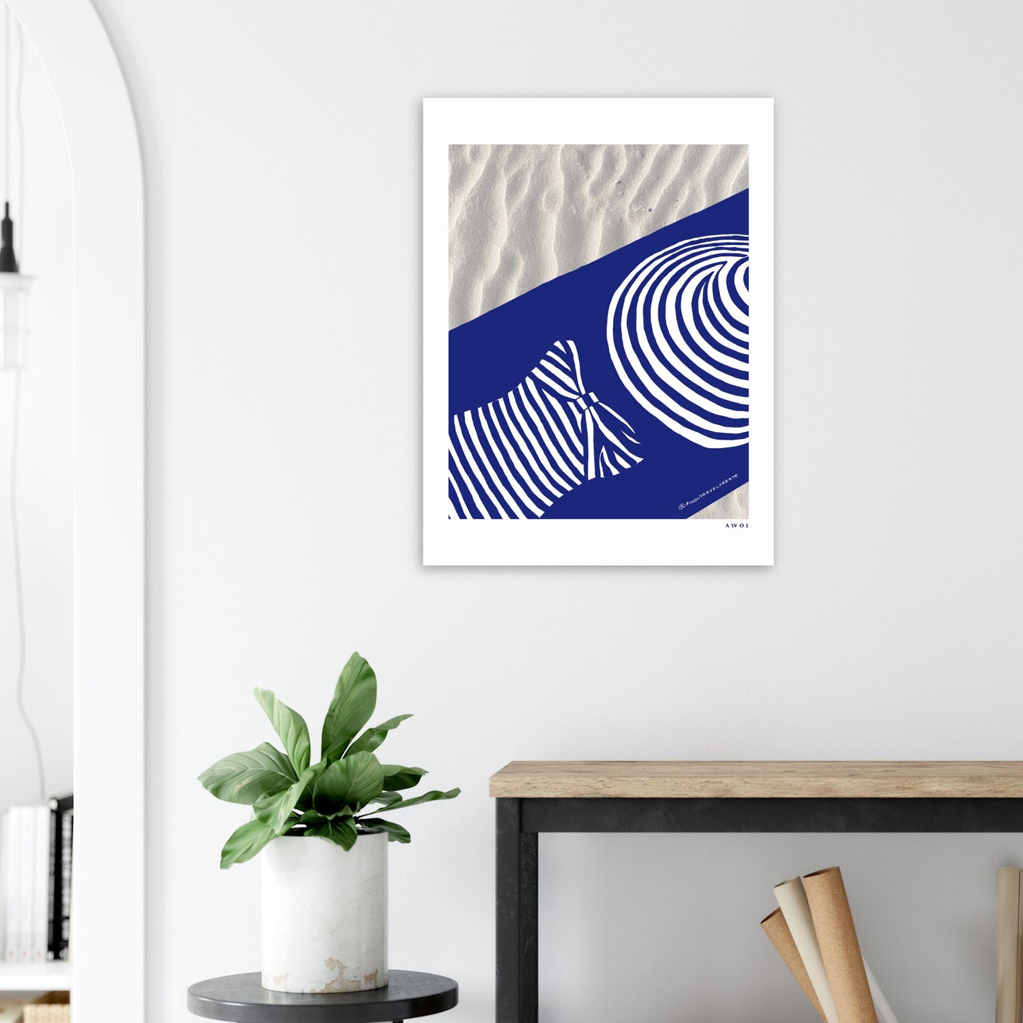 Woman In Oversized Blue Striped Hat Tanning On The Beach: Vacation Vibes Classic Matte Paper Poster