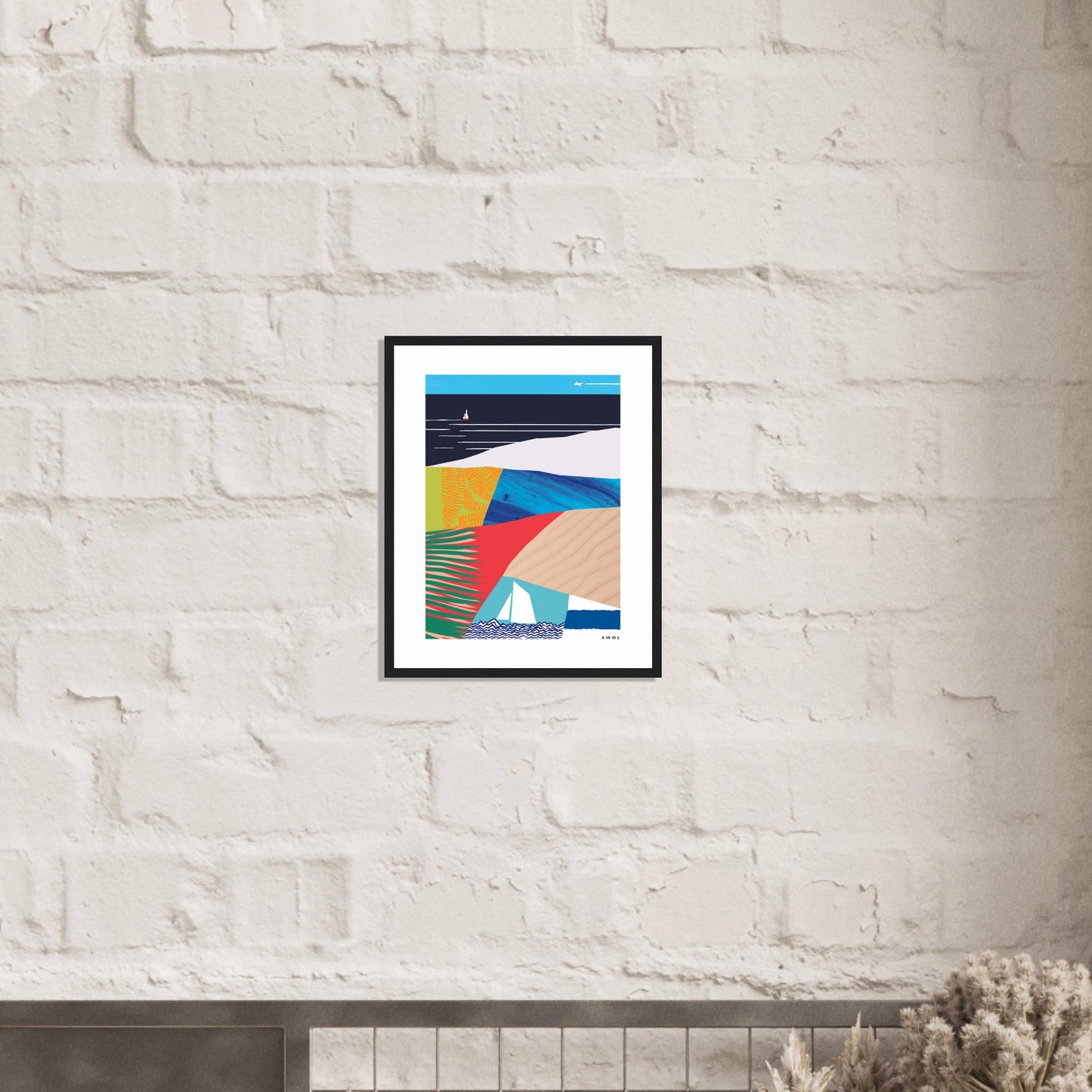 Tropical Paradise With Palm Trees, Abstract Beach Art: Framed Art Print