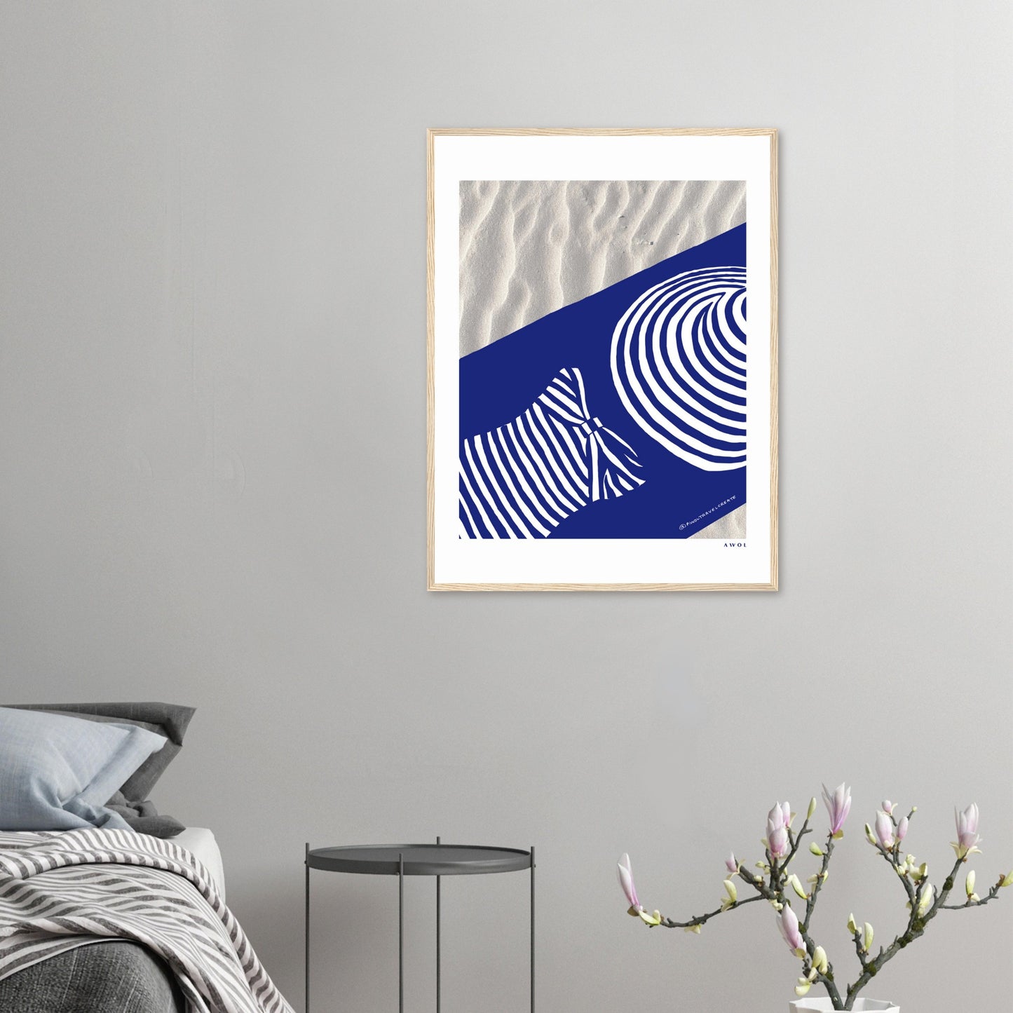 Woman In Oversized Hat And Stripes Sleeping On The Beach: Island Mood Classic Matte Paper Wooden Framed Art Print