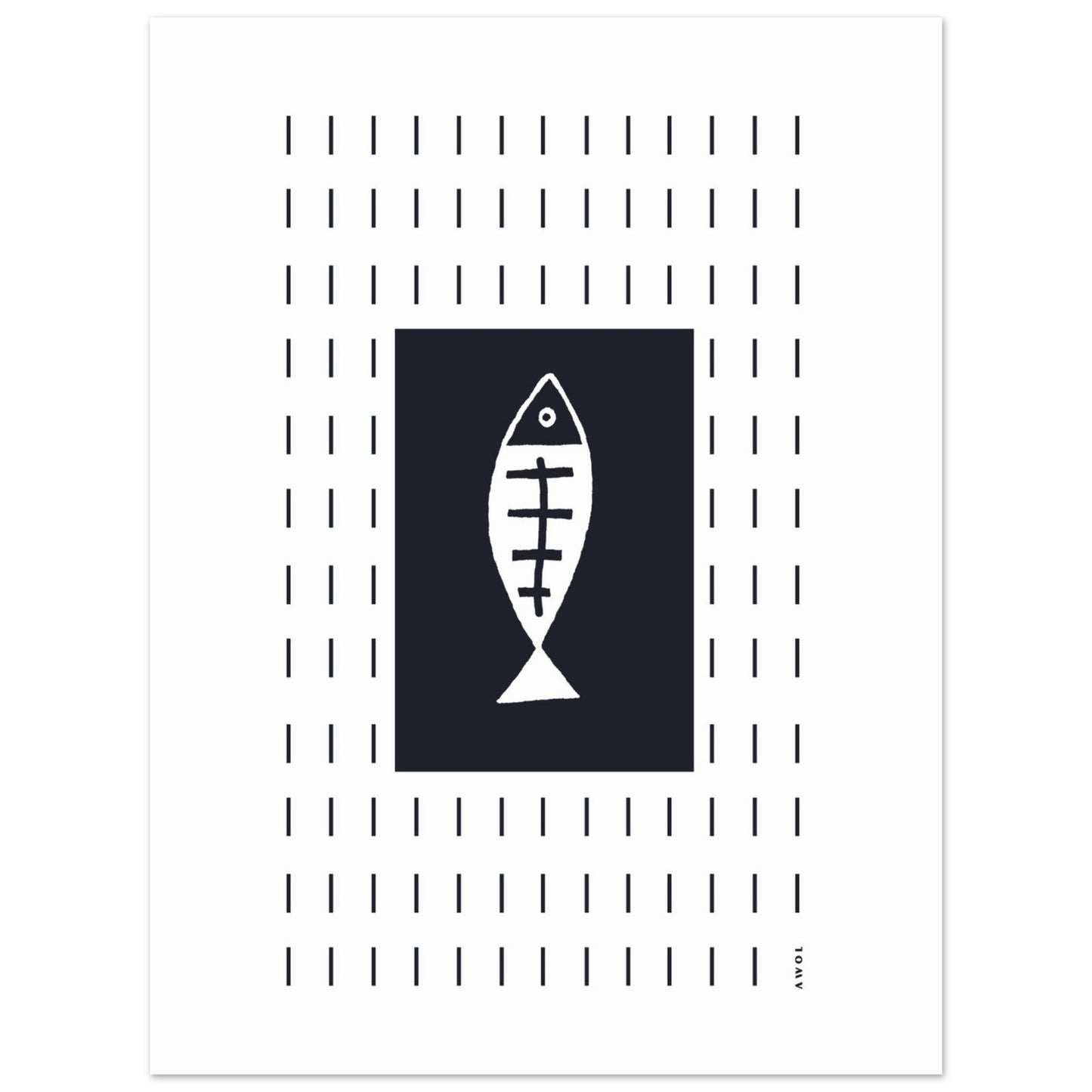 Minimalist Fish Art With Abstract Rain Pattern: Wall Poster Print
