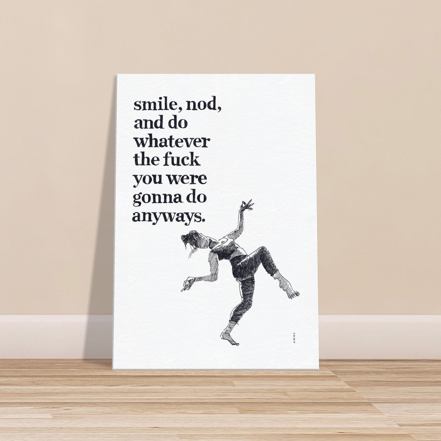 Smile And Nod, Daily Affirmation Dancing Woman: Art Print On Canvas