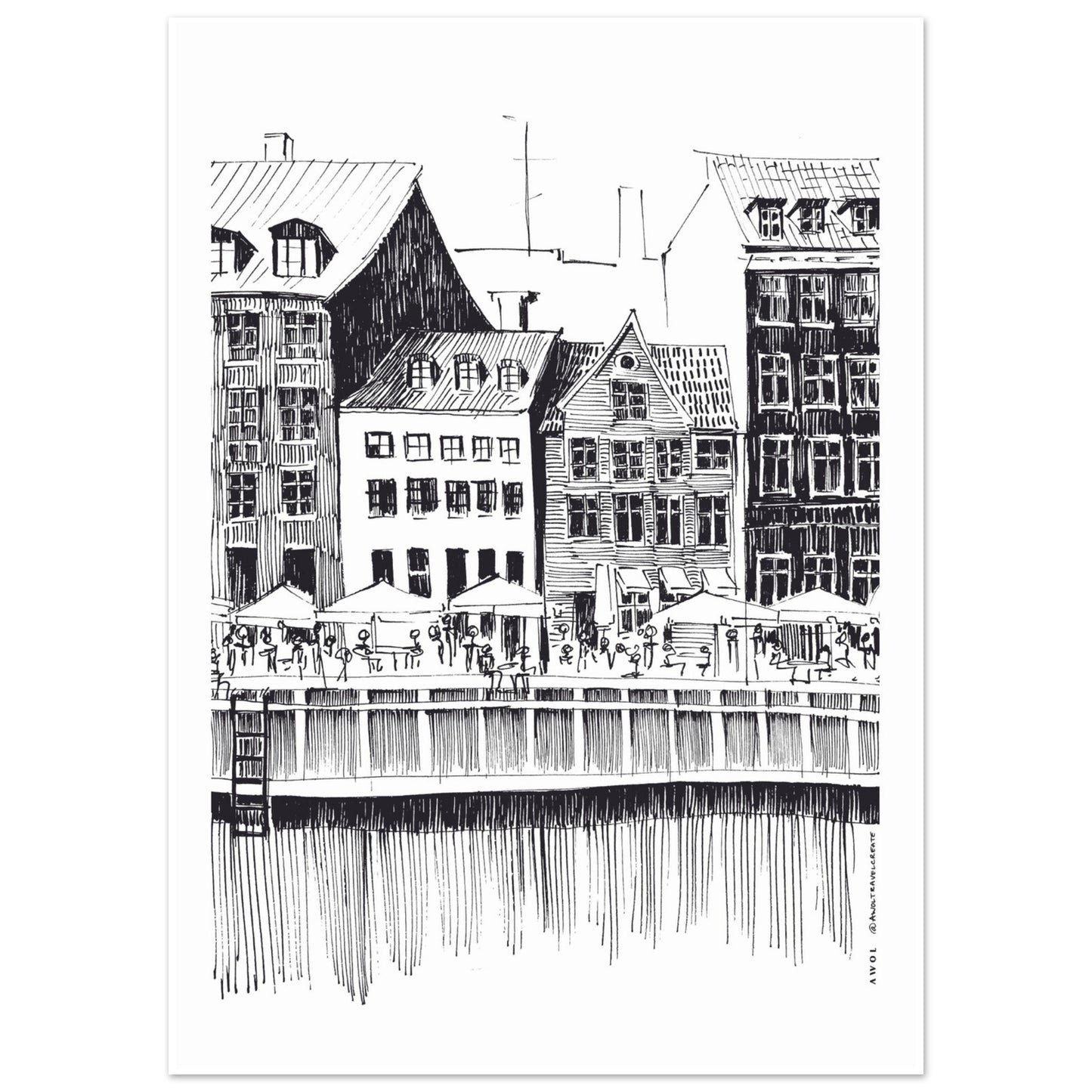 Saturday Afternoon By Nyhavn Canal In Copenhagen, Denmark: Premium Matte Paper Art Print