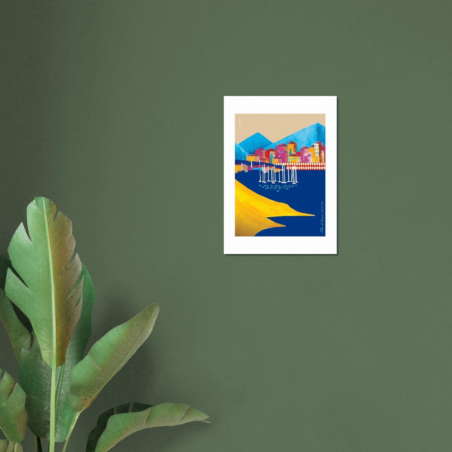 Colourful Seaside Landscape Art, Travel Poster Of The French Riviera: Aluminum Art Print