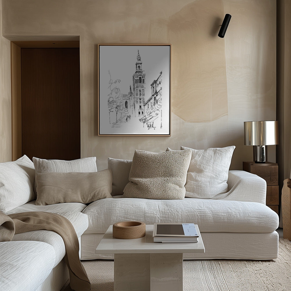 Seville Street Scene: La Giralda, Spain, Fine Art Wooden Framed Poster