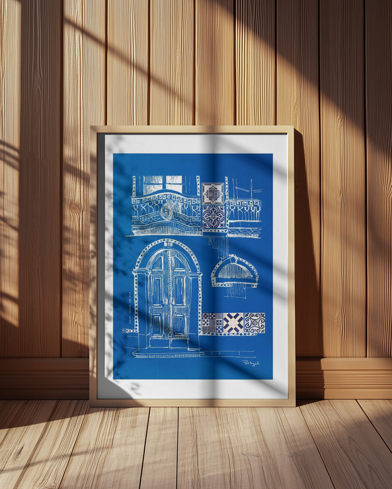 Blue Portugese House With Azulejo Tile Art: Framed Art Print