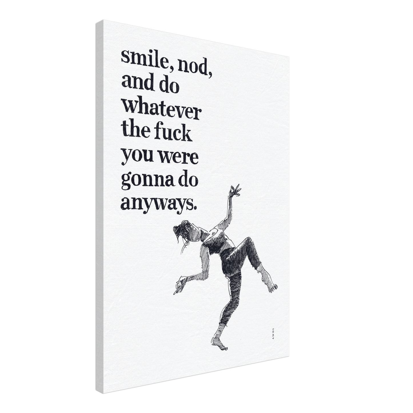 Smile And Nod, Daily Affirmation Dancing Woman: Art Print On Canvas