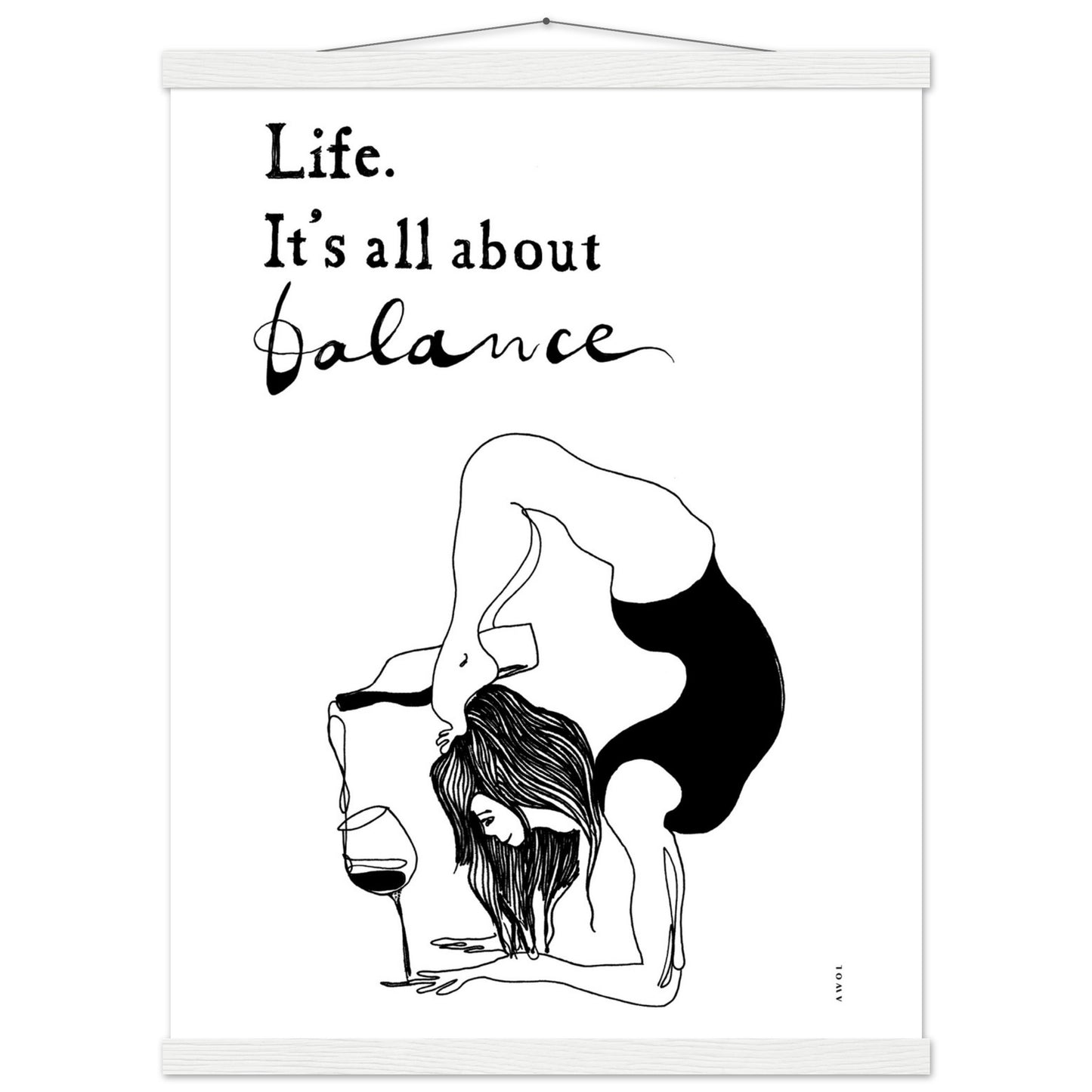 Funny Yoga Art Print With Spiritual Quote, Yoga Pose And Wine, Poster Print with Hanger
